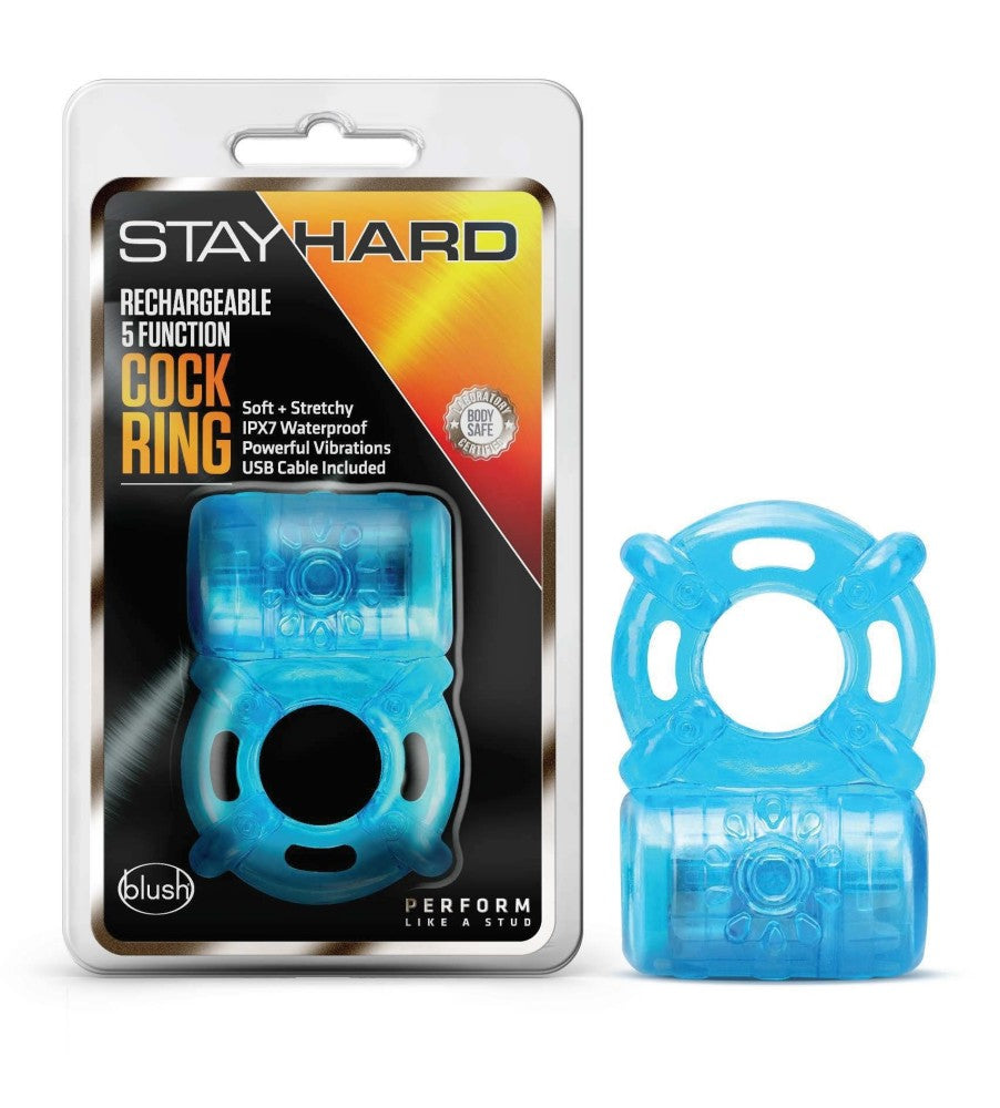Stay Hard By Blush® | Blue 5-Function Rechargeable Vibrating Penis Ring、mySite、bottomscart