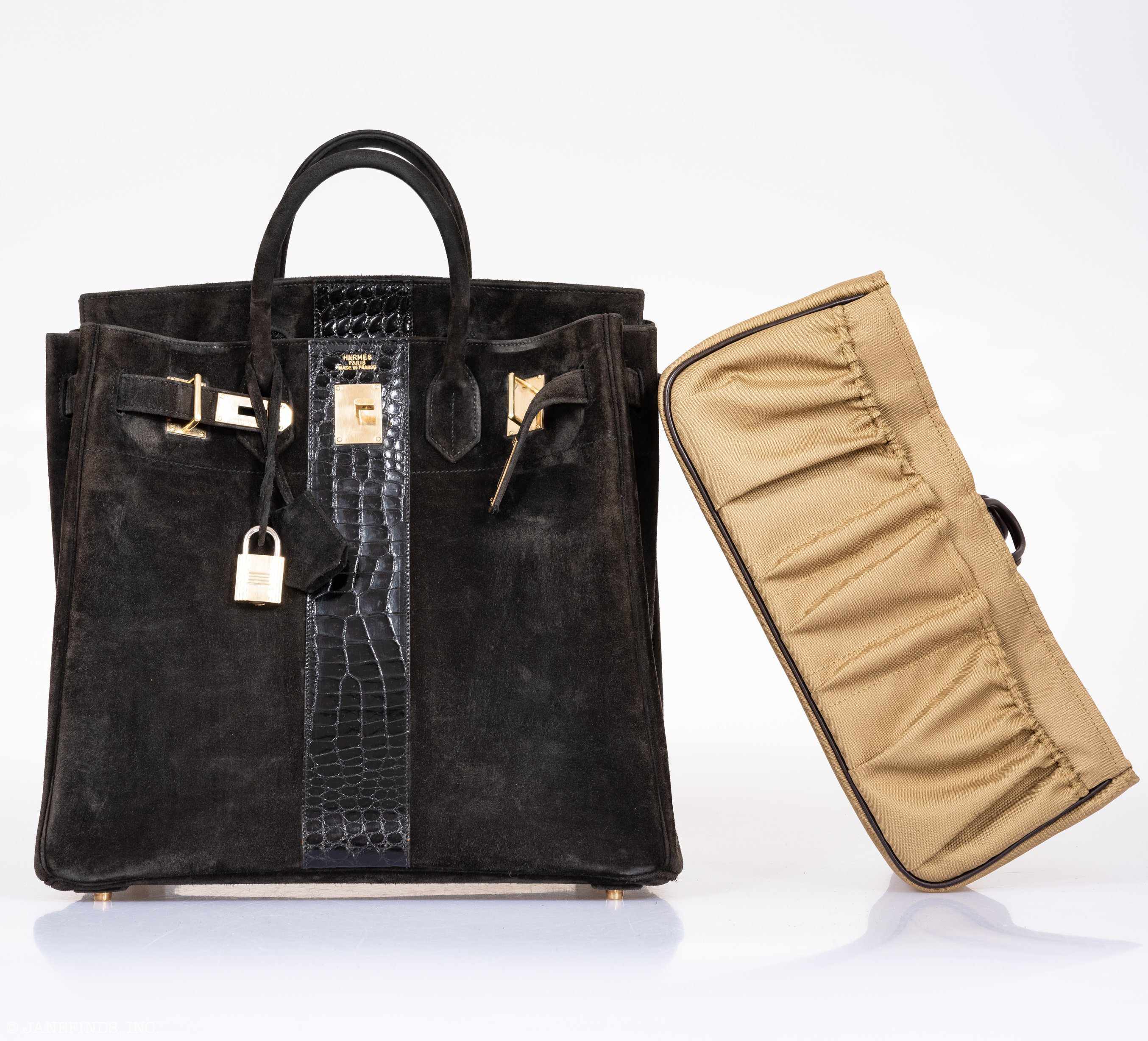 Hermès Birkin 40 HAC Black Doblis Suede and Crocodile Gold Hardware、mySite、garminoutage.com