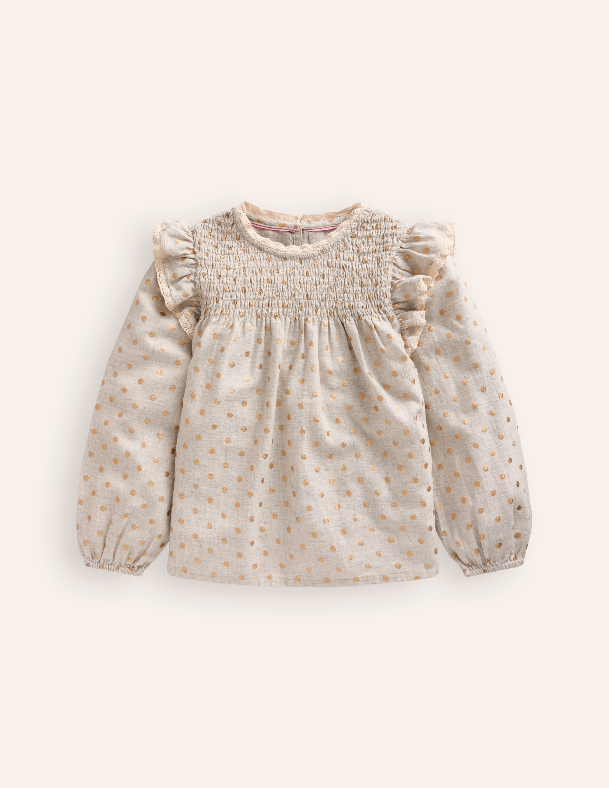  Smocked Ruffle Blouse-Vanilla White Gold Spot、mySite、ashleygrahame