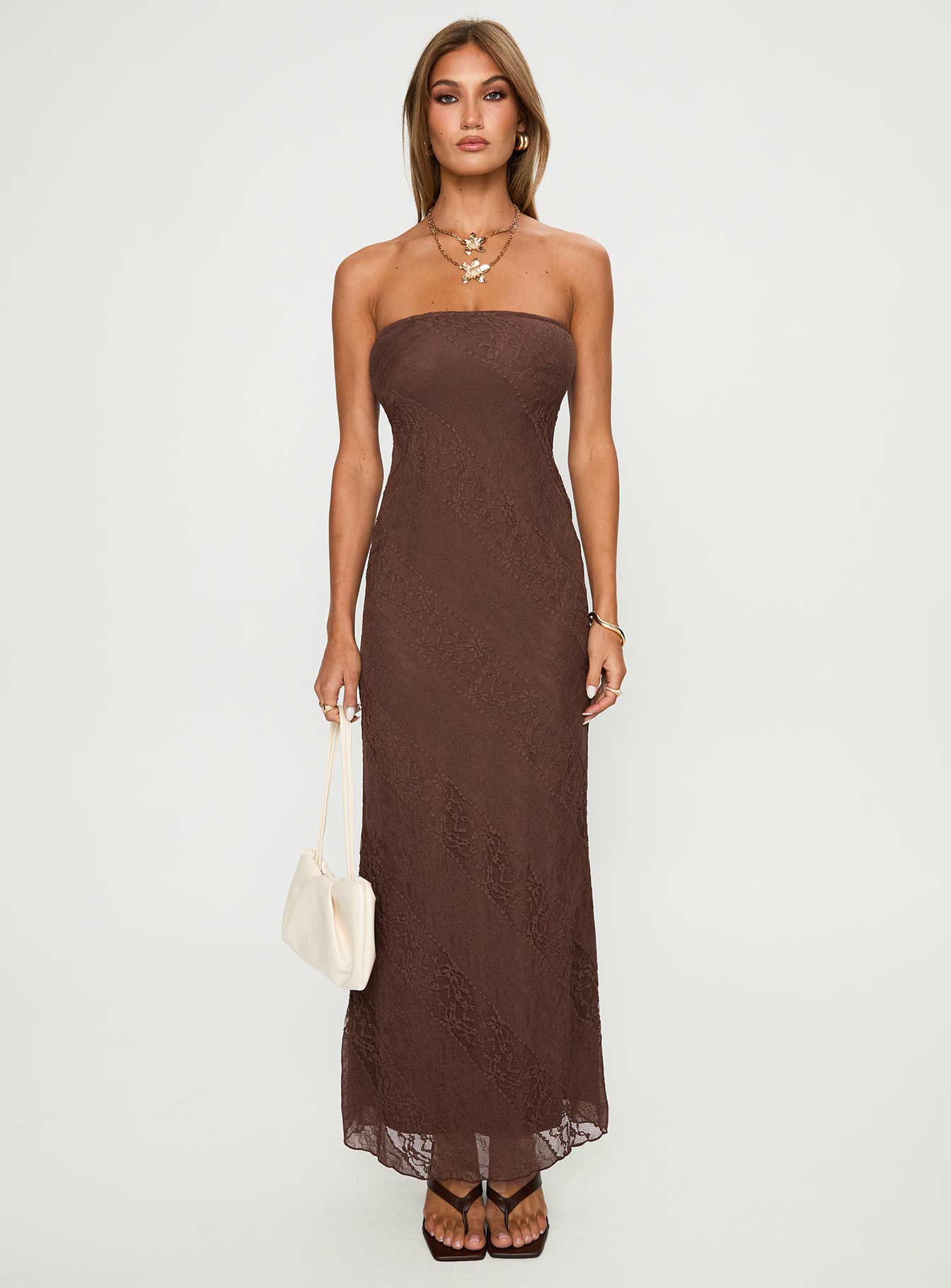 Majorca Strapless Lace Maxi Dress Chocolate、mySite、solidvoid
