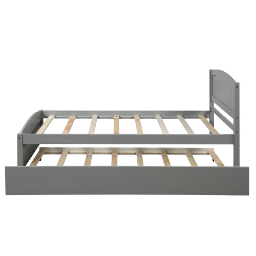 Twin size Platform Bed with Trundle, White、、casual