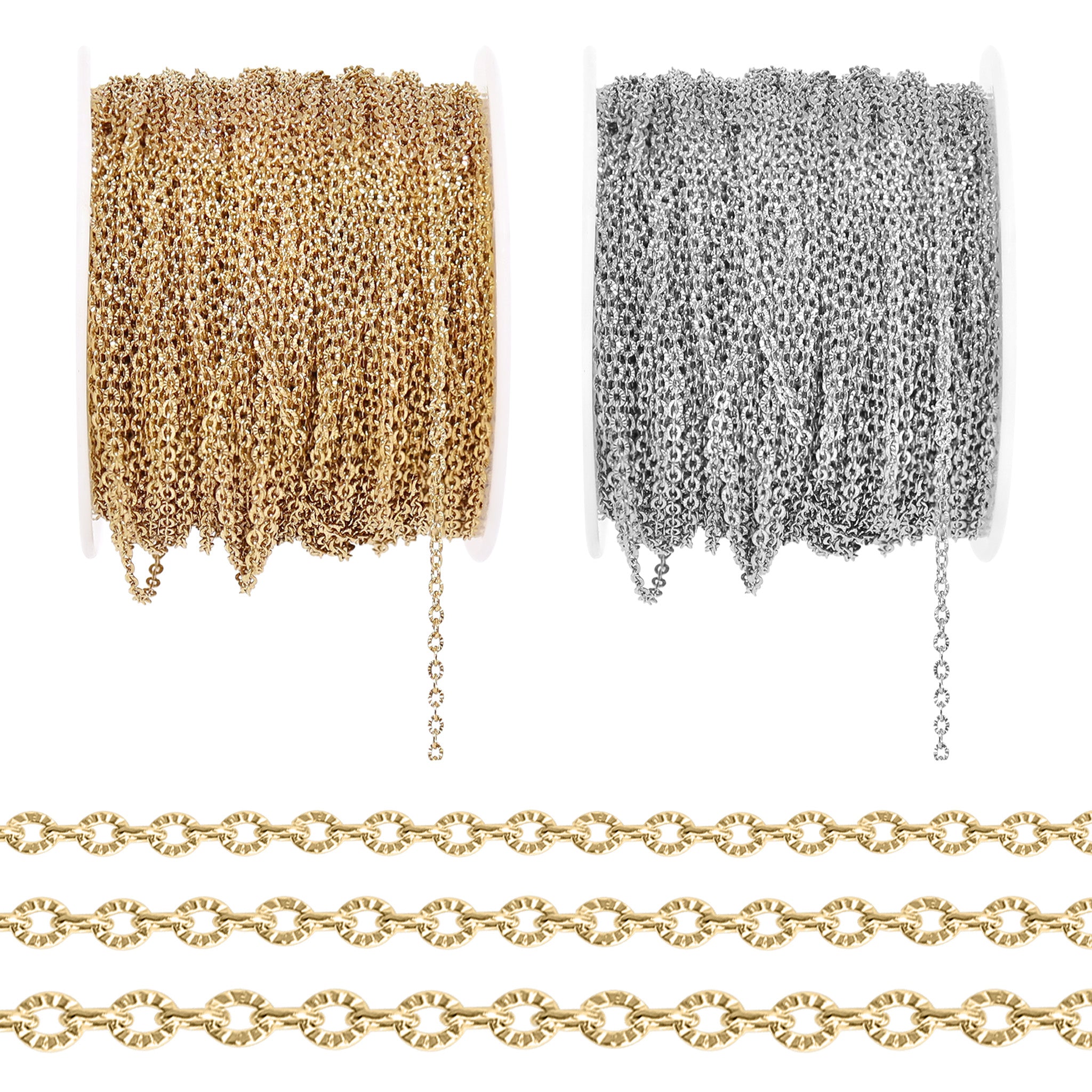 18K Gold PVD Stainless Steel Crimped Oval Chain - By The Foot / SPL1030、mySite、dreamappss