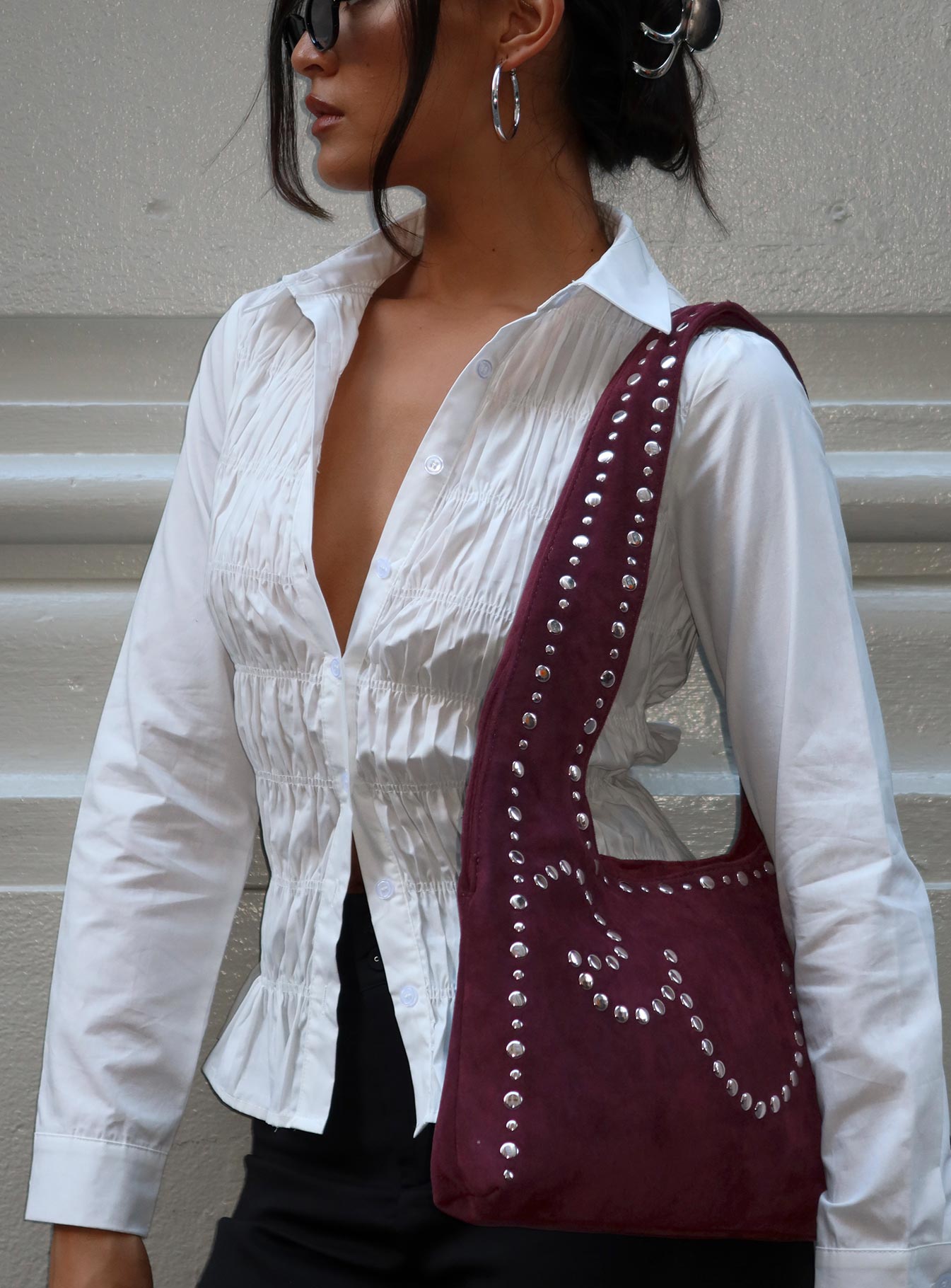 Lemoni Faux Suede Stud Bag Burgundy、mySite、solidvoid