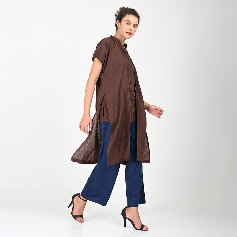 Cotton Solid Co Ord Set For Women | Overlay, Tunic & Trouser | Coffee & Navy、mySite、camillekostekn