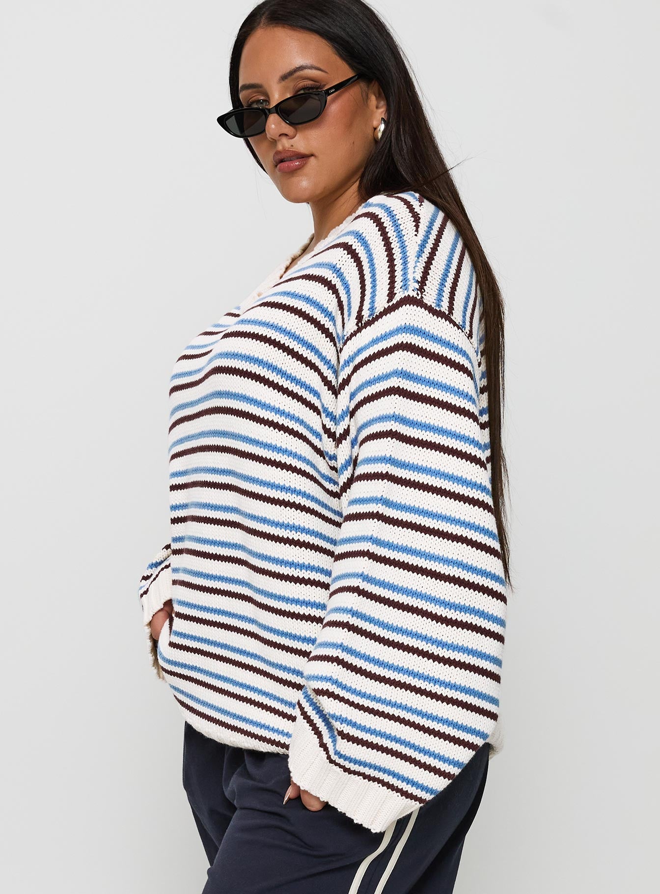 Karolyn Sweater Blue Stripe Curve、mySite、solidvoid