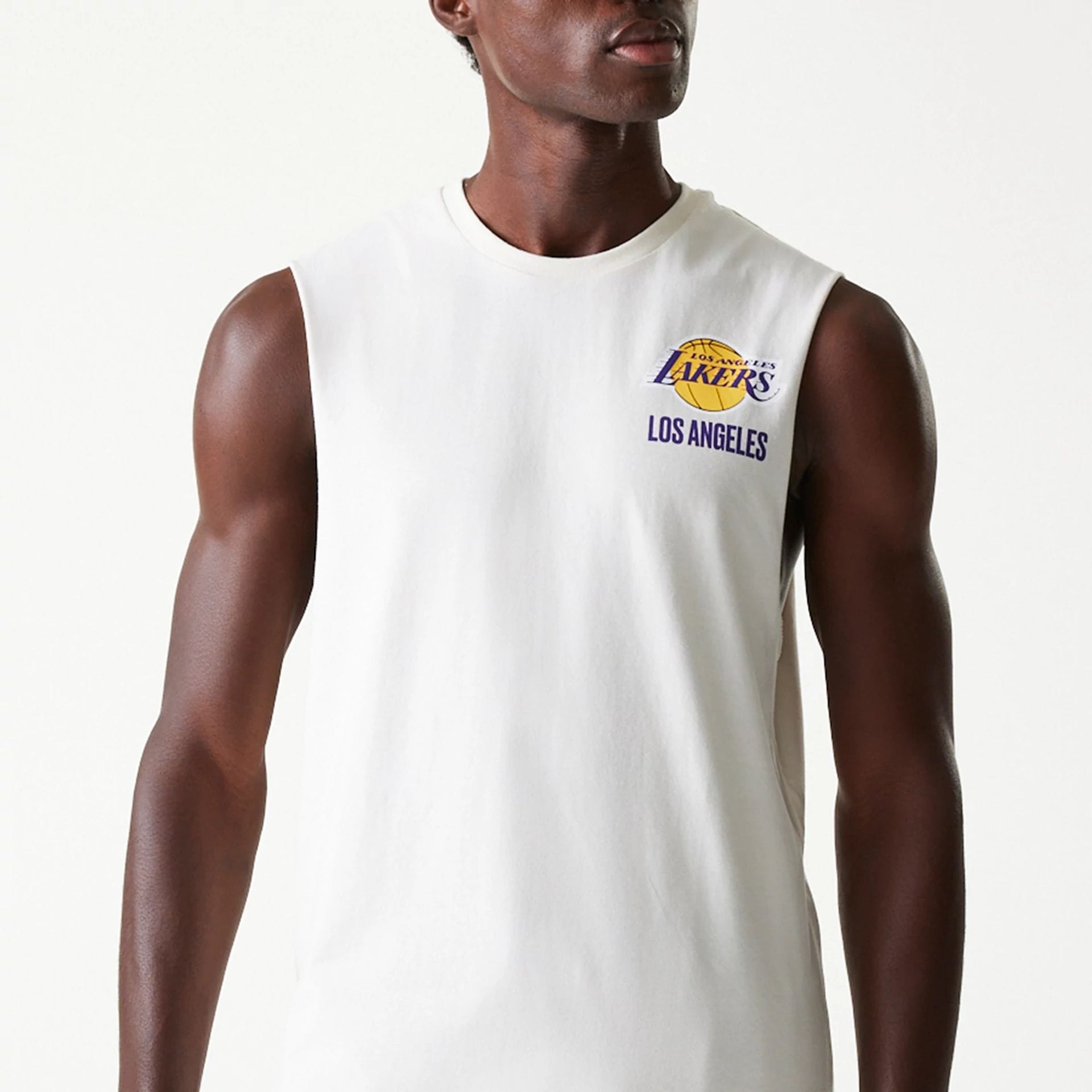 LA Lakers NBA Graphic Open White Sleeveless T-Shirt、mySite、vikingsvslions