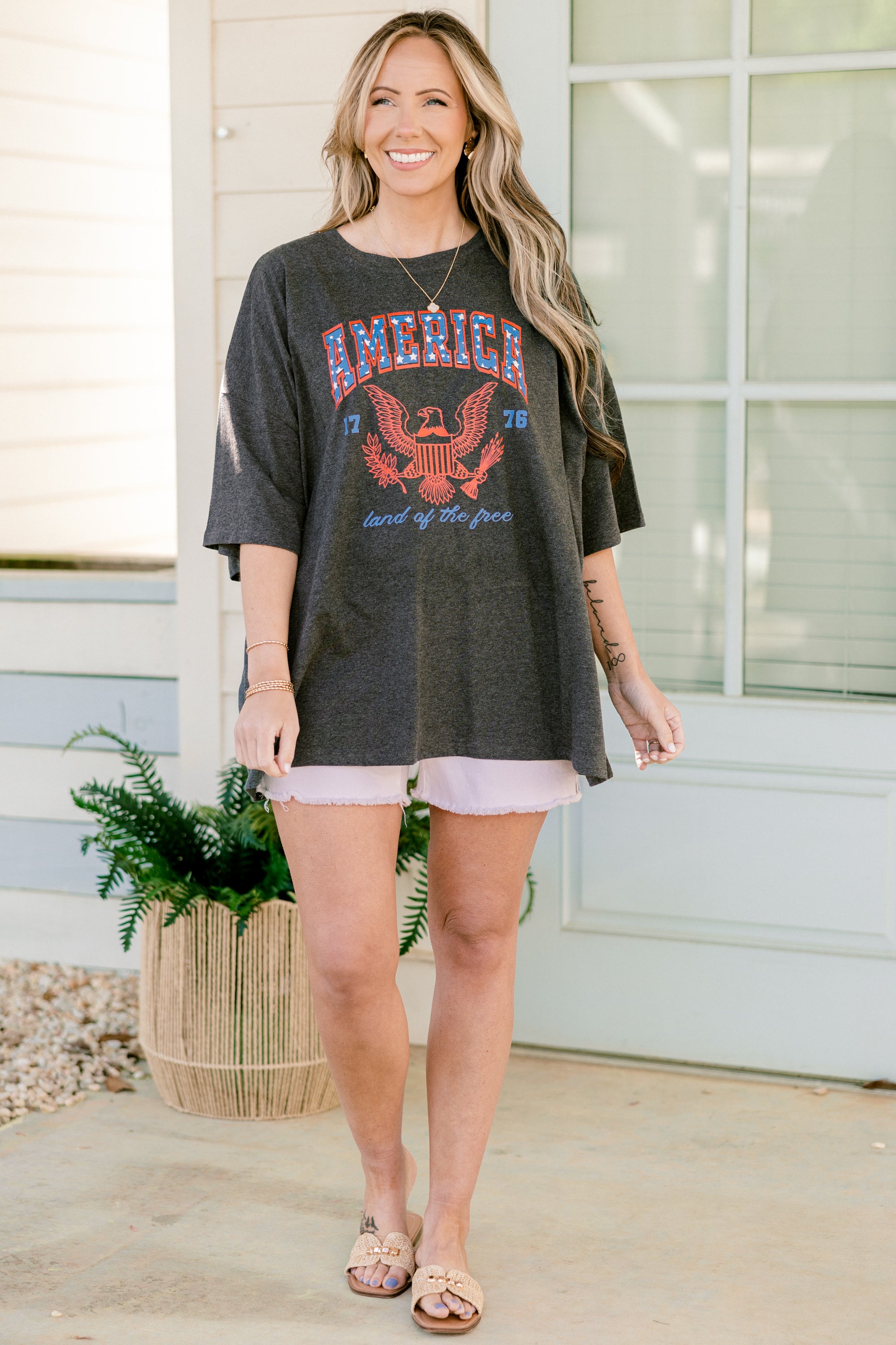  America the Free Boyfriend Tee, Charcoal、mySite、justintrudeaud