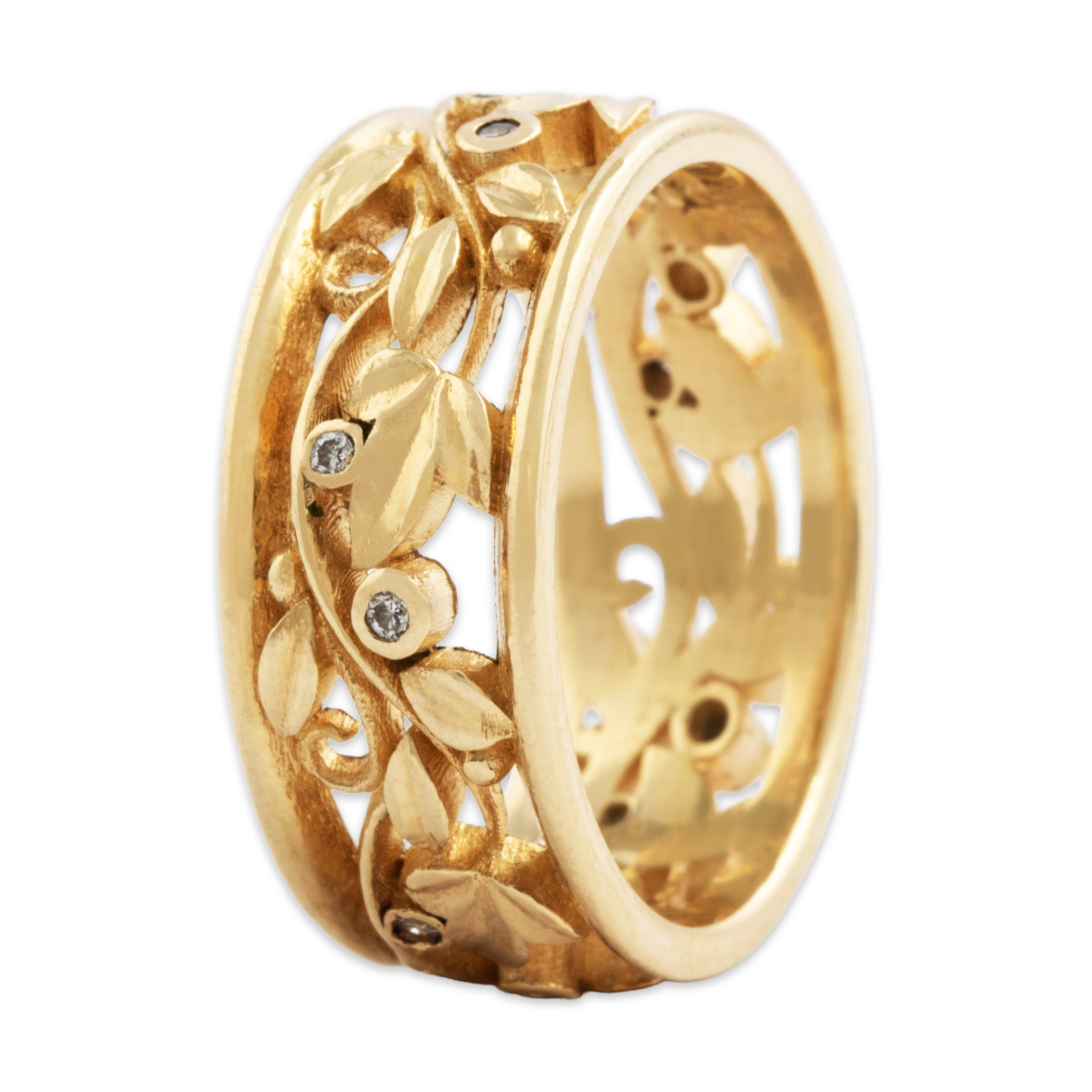 Vintage 14k Yellow Gold Diamond Openwork Vines Band Ring 7.75、mySite、hinf8tx79