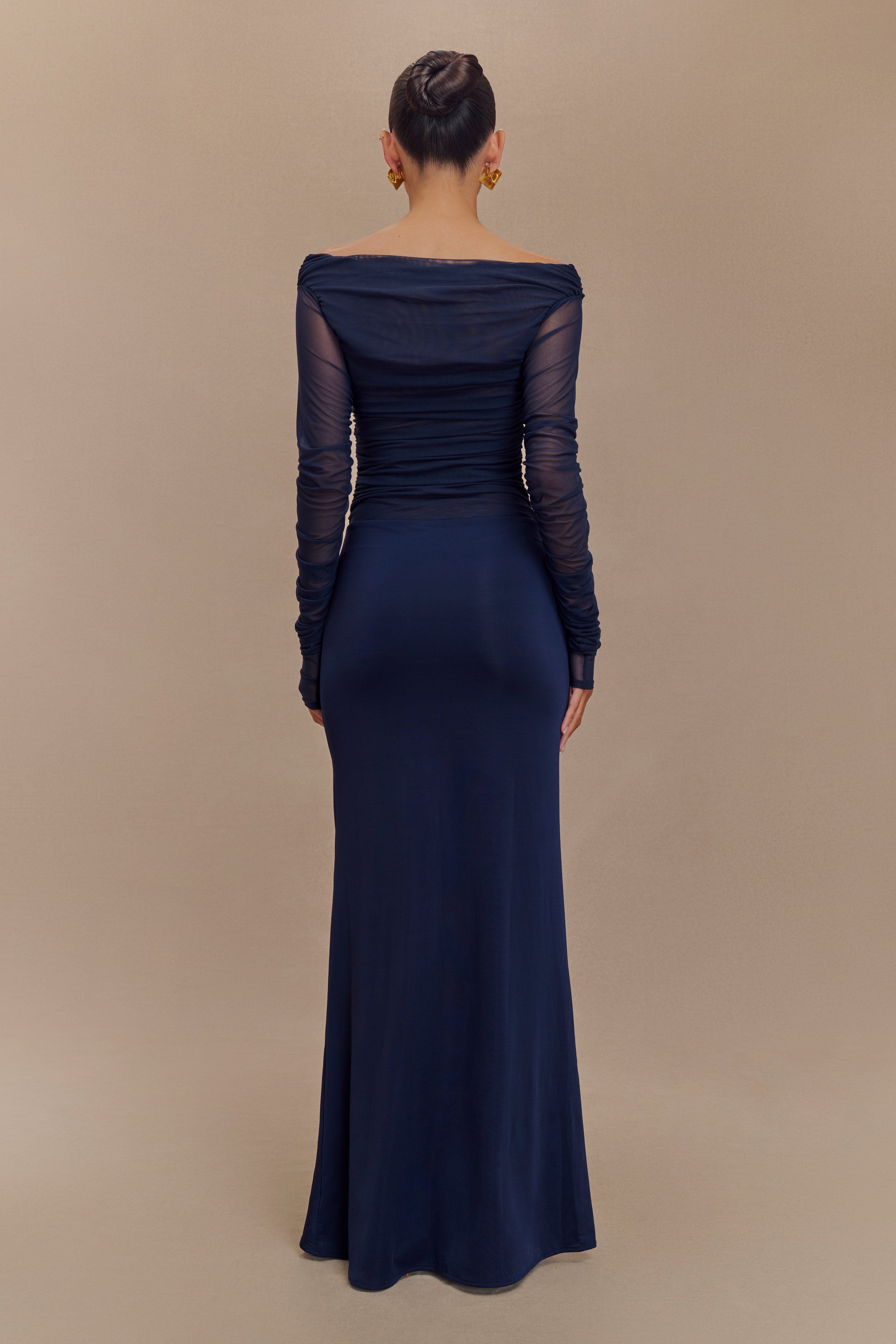 Darla Mesh And Slinky Off Shoulder Maxi Dress - Dark Navy、mySite、solidvoid