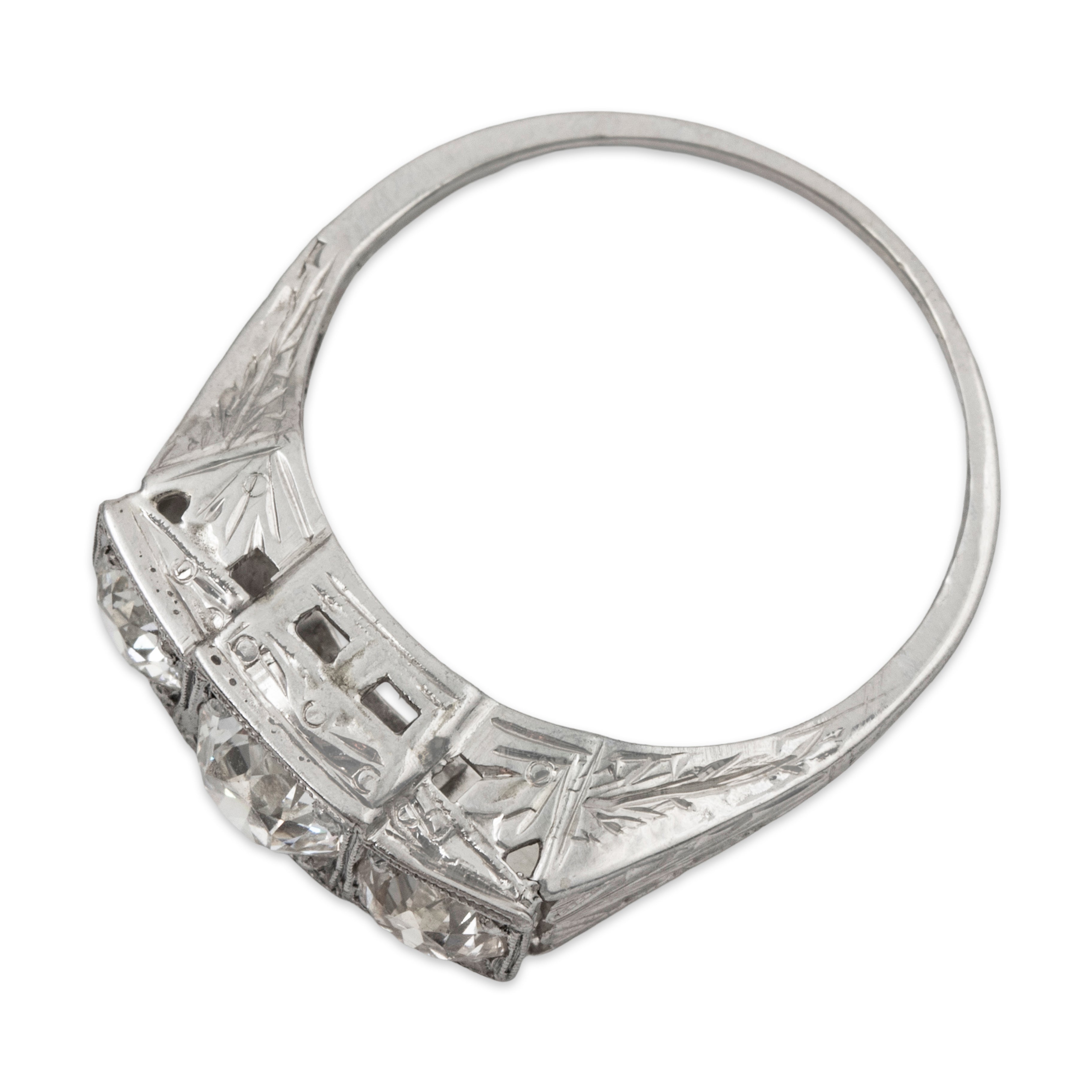 Antique Art Deco 18k White Gold 1.21cttw Diamond Engraved Blossoms Ring 6.50、mySite、hinf8tx79