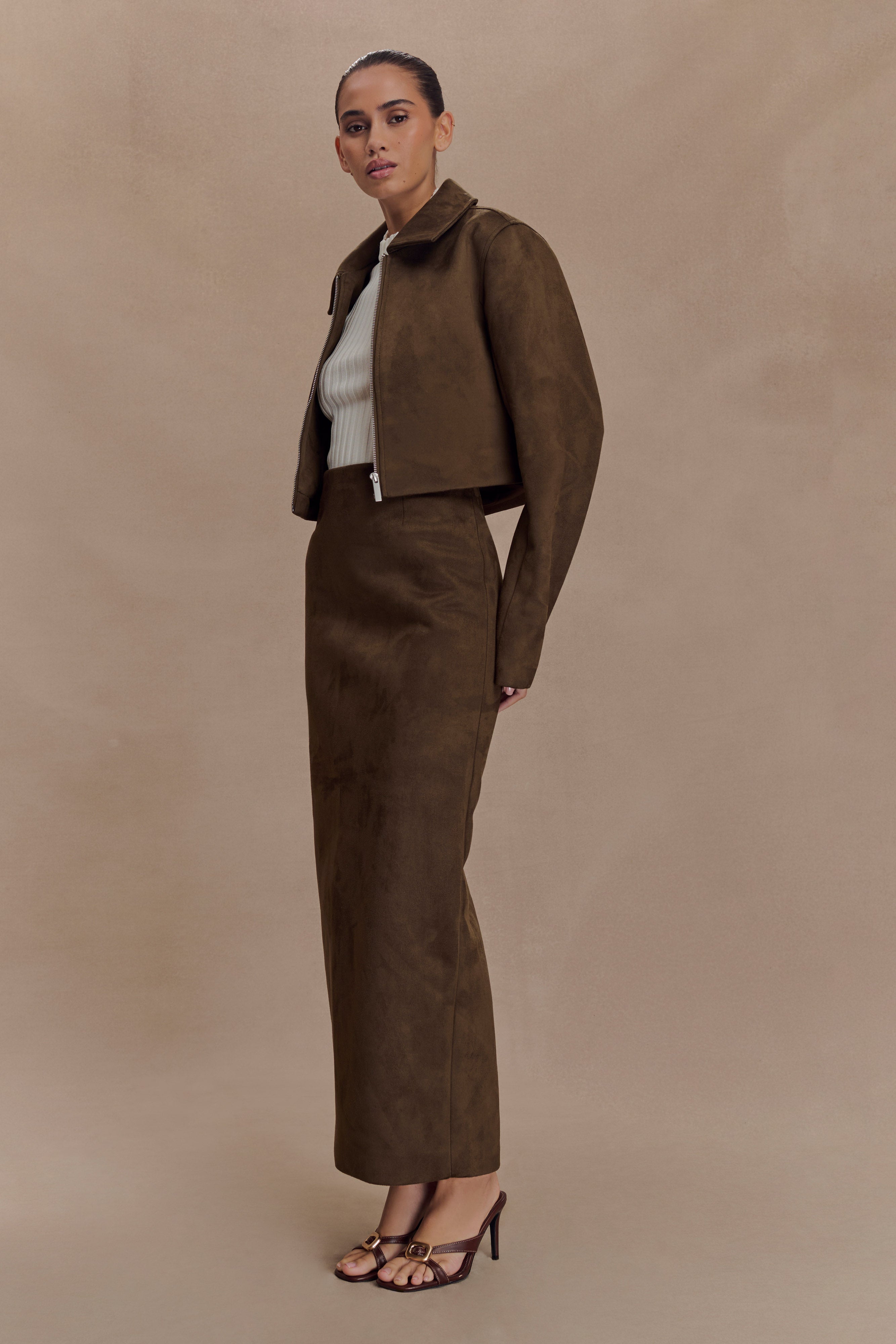 Hayes Faux Suede Midi Skirt - Chocolate、mySite、solidvoid