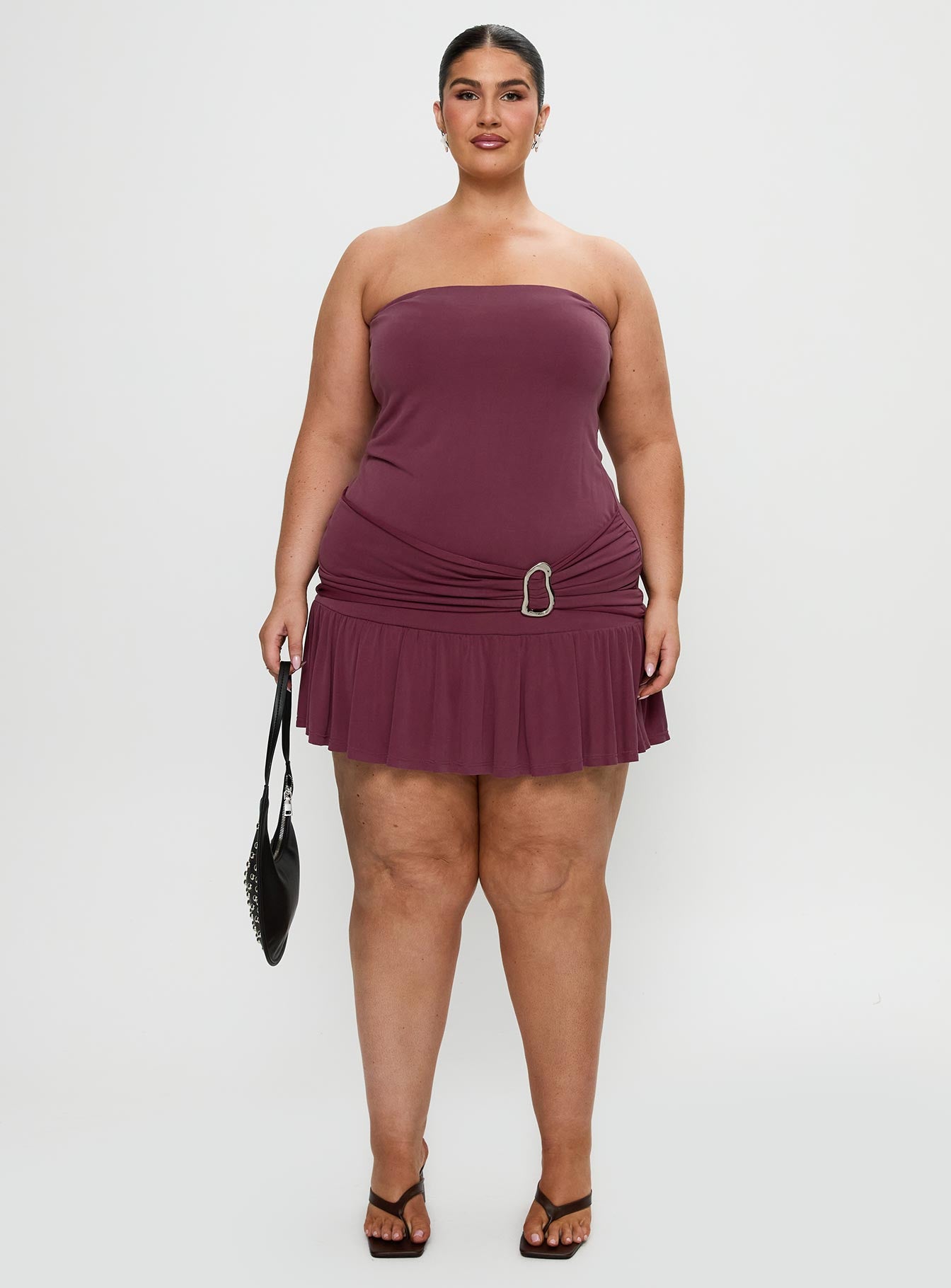 Love Lingers Strapless Mini Dress Burgundy Curve、mySite、solidvoid