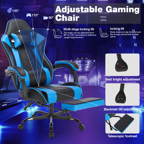 Gaming Chair with Footrest, Ergonomic Computer Chair with Headrest and Lumbar Support, Breathable Material Height Adjustable Video Game Chairs for Adults, Black Orange、、casual