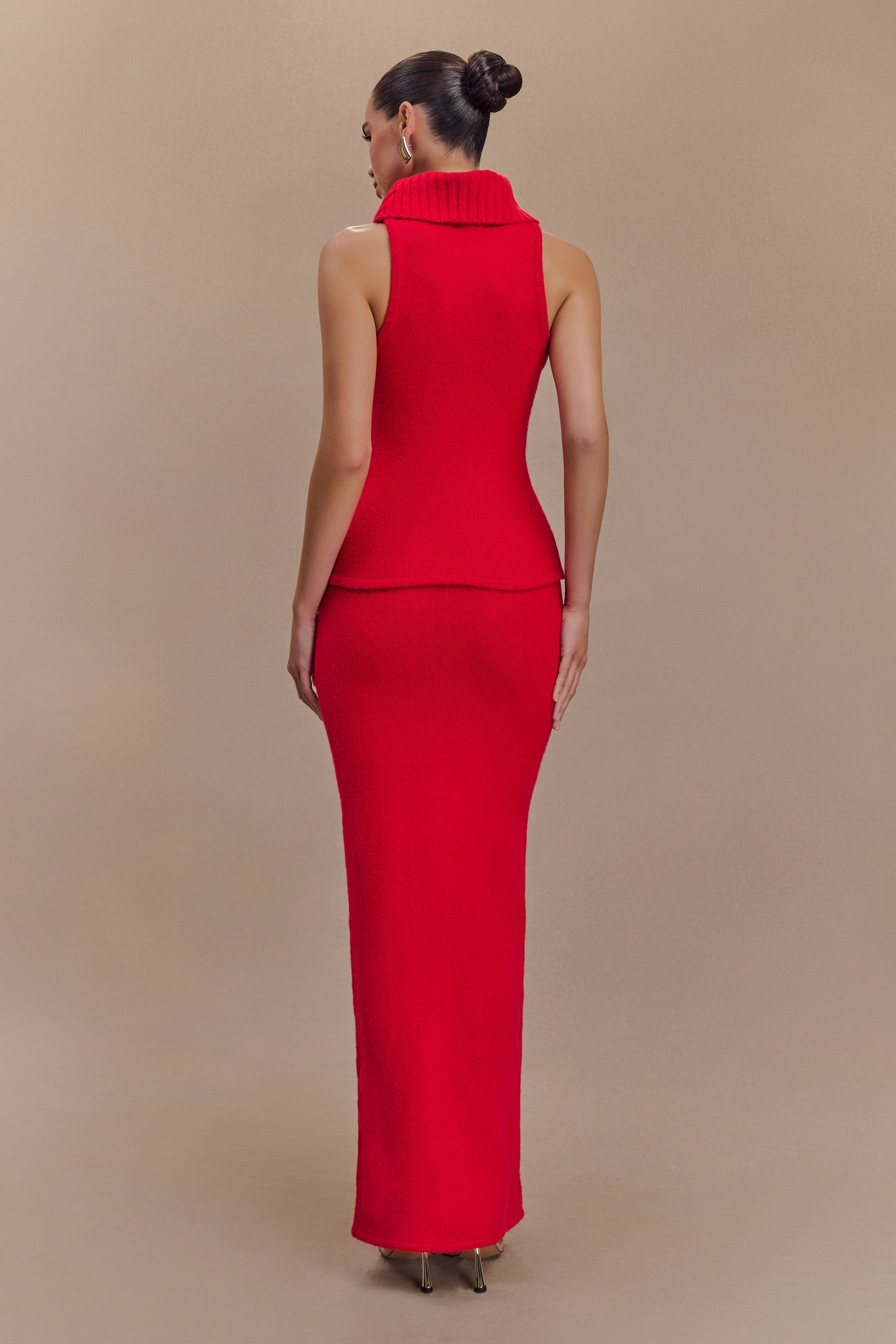 Elise Roll Neck Knit Top - Red、mySite、solidvoid