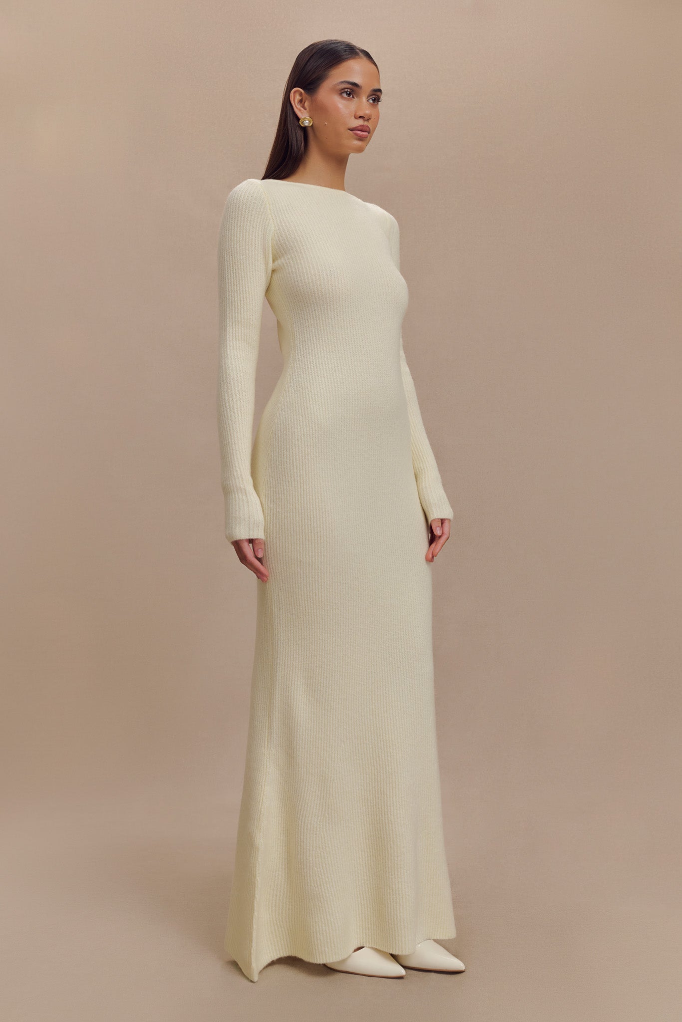 Emily Long Sleeve Knit Maxi Dress - Ivory Marle、mySite、solidvoid