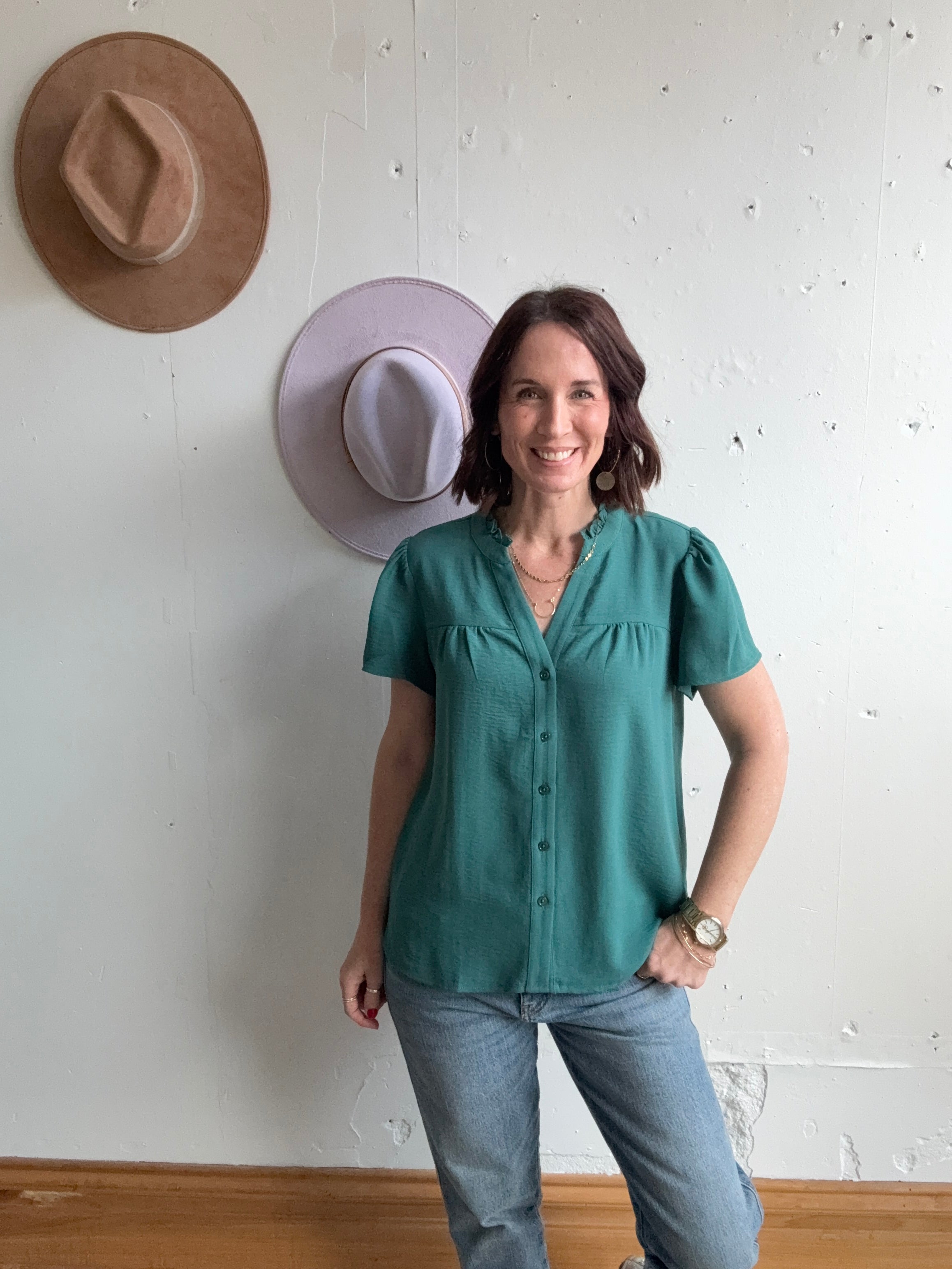 Valorie's Ruffle Button Down、mySite、garagedoors4me