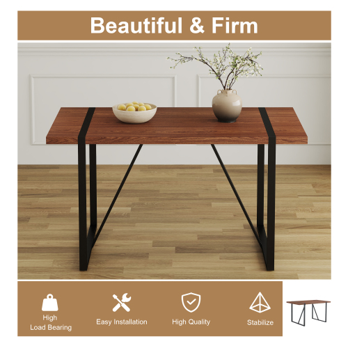 Rustic Industrial Rectangular Wood Dining Table For 4-6 Person, With 1.5" Thick Engineered Wood color Tabletop and Black Metal Legs,Desk For Kitchen Dining Living Room, 55.1" x 31.4"x 29.9"1529W115172、、casual