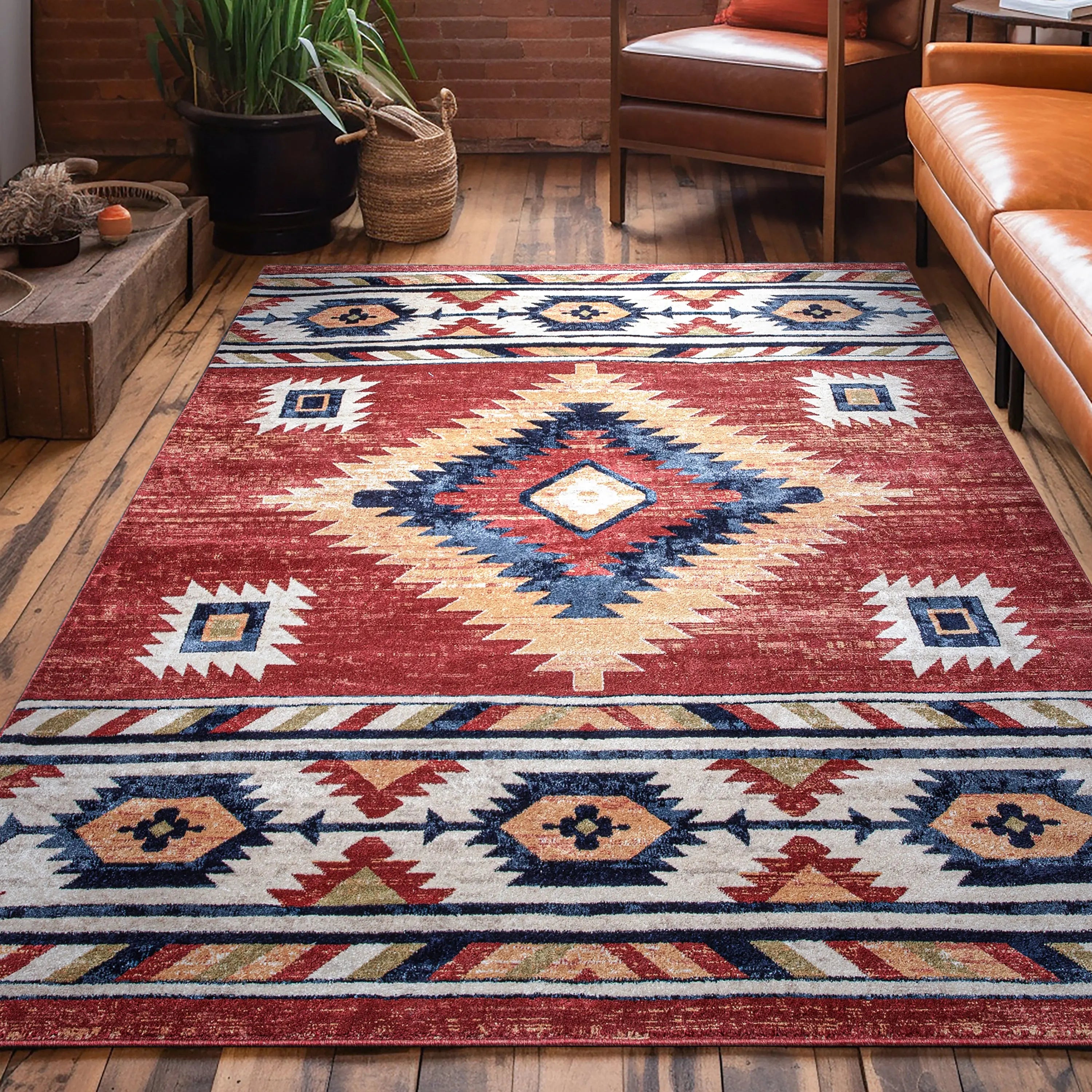 Lea Crimson Traditional Southwestern Tribal Rug、mySite、gigharbornorthrealestate