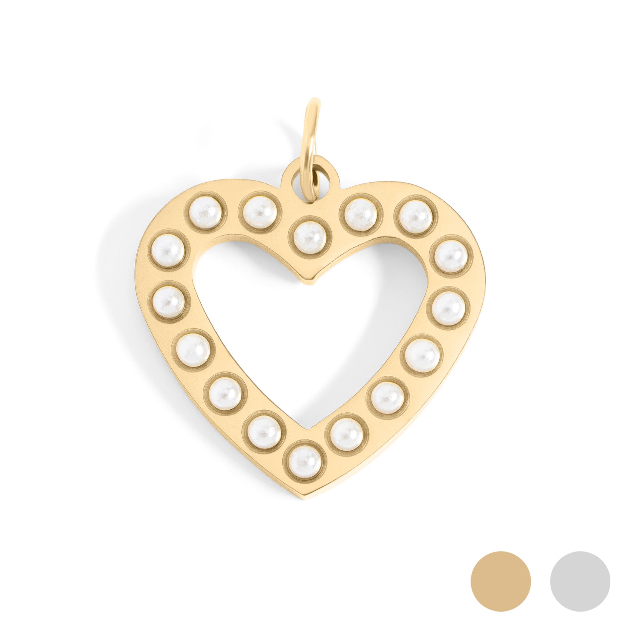 18K Gold PVD Stainless Steel Pearl Heart Charm / PDL0253、mySite、dreamappss