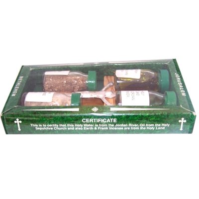  Olive Wood Cross Set with 4 Bottles - Anotinting Oil, Jordan River Water, Holy Earth and Incense、mySite、elrpsem3k