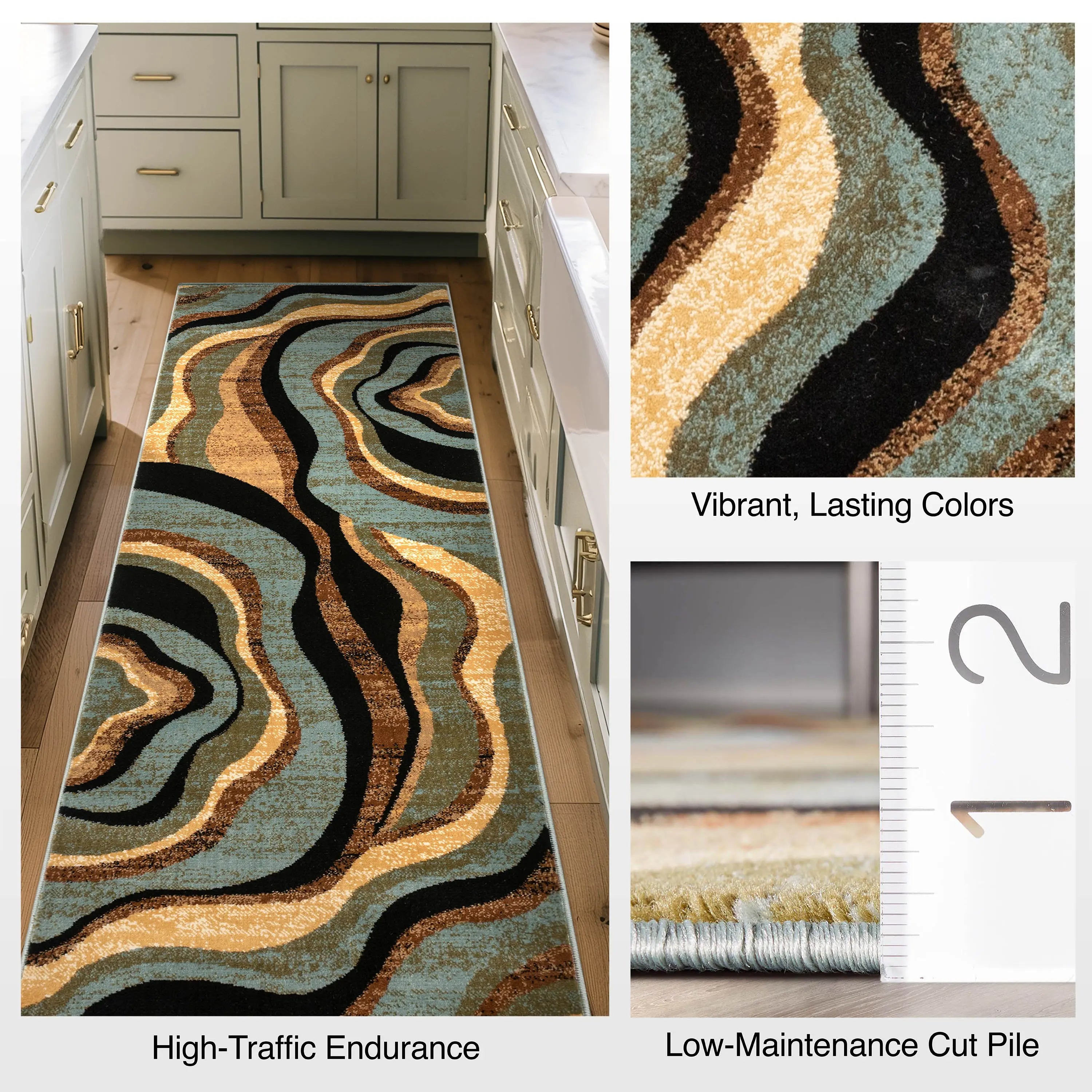 Nirvana Waves Custom Size Runner Modern Multi Blue 27 Inch Wide x Choose Your Length Hallway Runner Rug、mySite、gigharbornorthrealestate