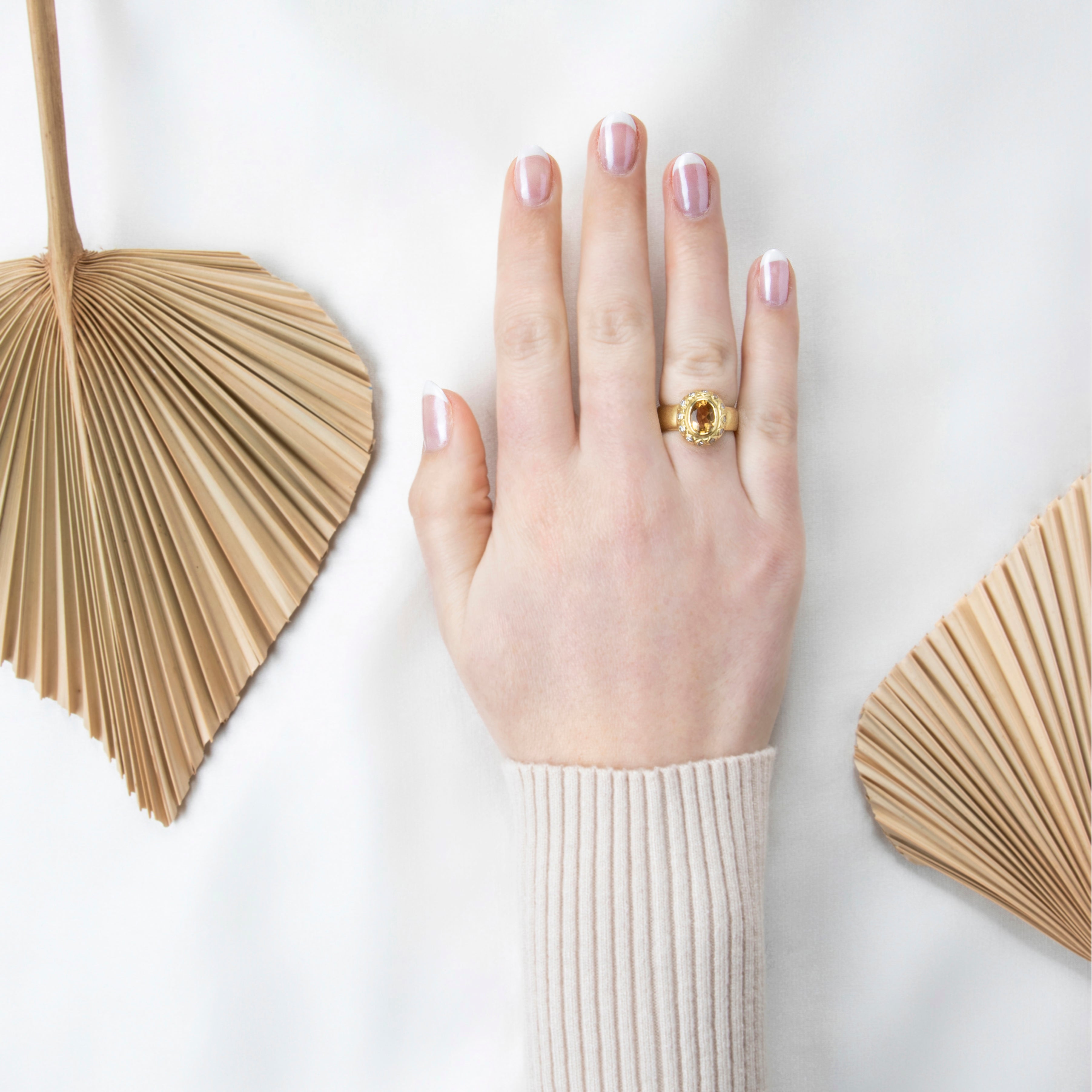 Vintage 18k Yellow Gold Citrine .348cttw Diamond Halo Brushed Ring 7.00、mySite、hinf8tx79