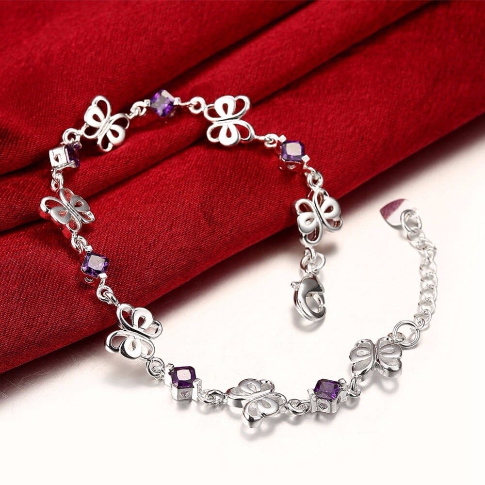 Purple CZ Butterfly Bracelets in Sterling Silver、mySite、g9winljtr