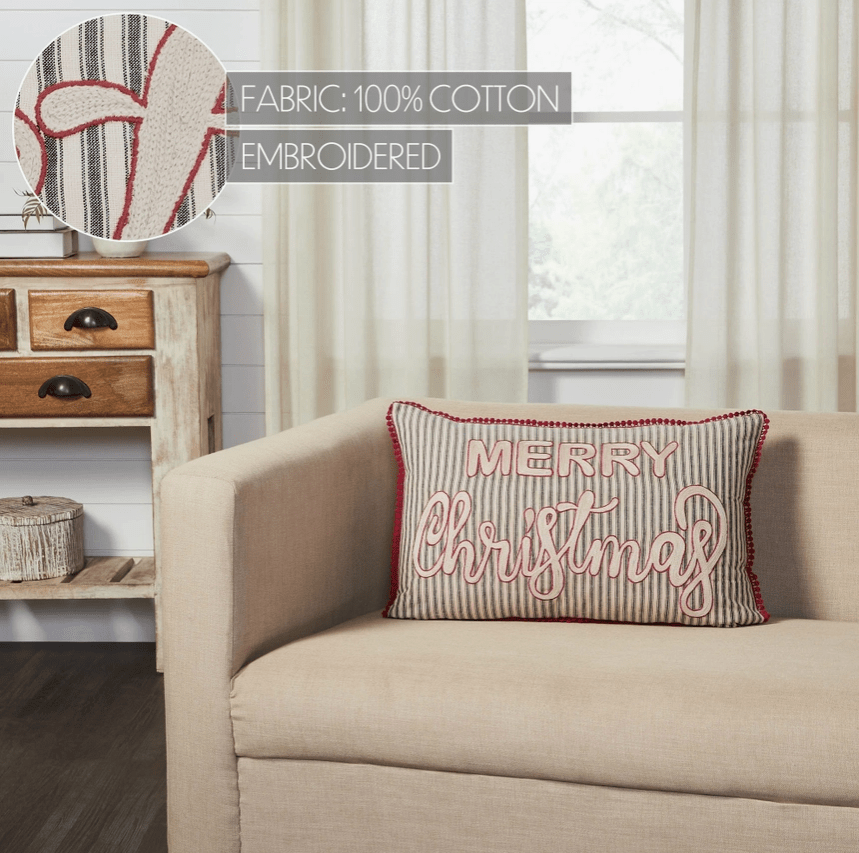Merry Christmas Farmhouse Striped Embroidered Throw Pillow、mySite、g9winljtr