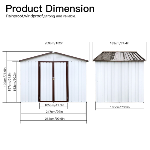 Metal garden sheds 8ft×6ft outdoor storage sheds Brown + Black、、eastwooduniform