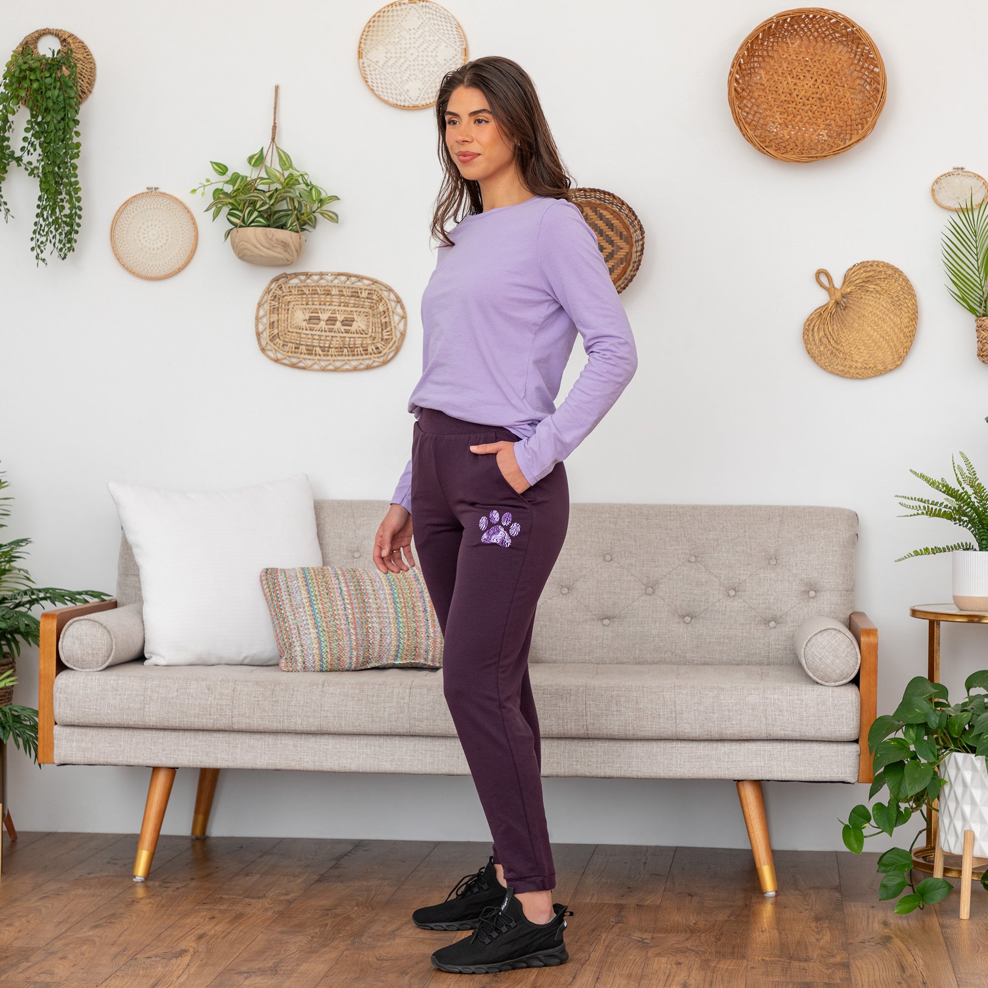 Paw Print Lightweight Tapered Sweatpants with Pockets & Elastic Waist、mySite、camillekostekn