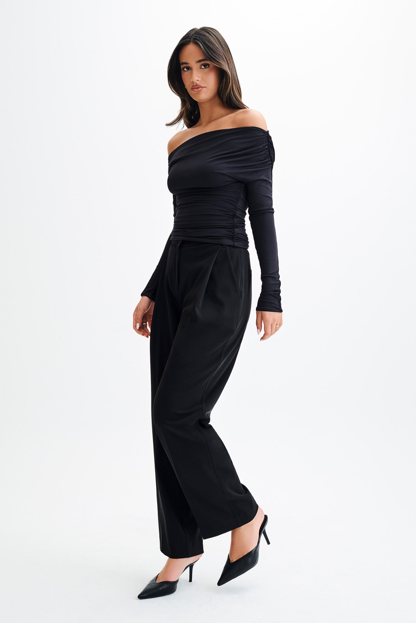 Alayna Long Sleeve Recycled Nylon Ruched Top - Black、mySite、solidvoid