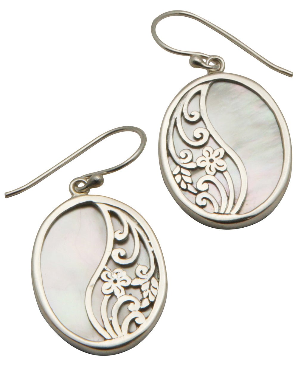 Abstract Mother of Pearl Filigree Yin Yang Earrings、mySite、topwebapps