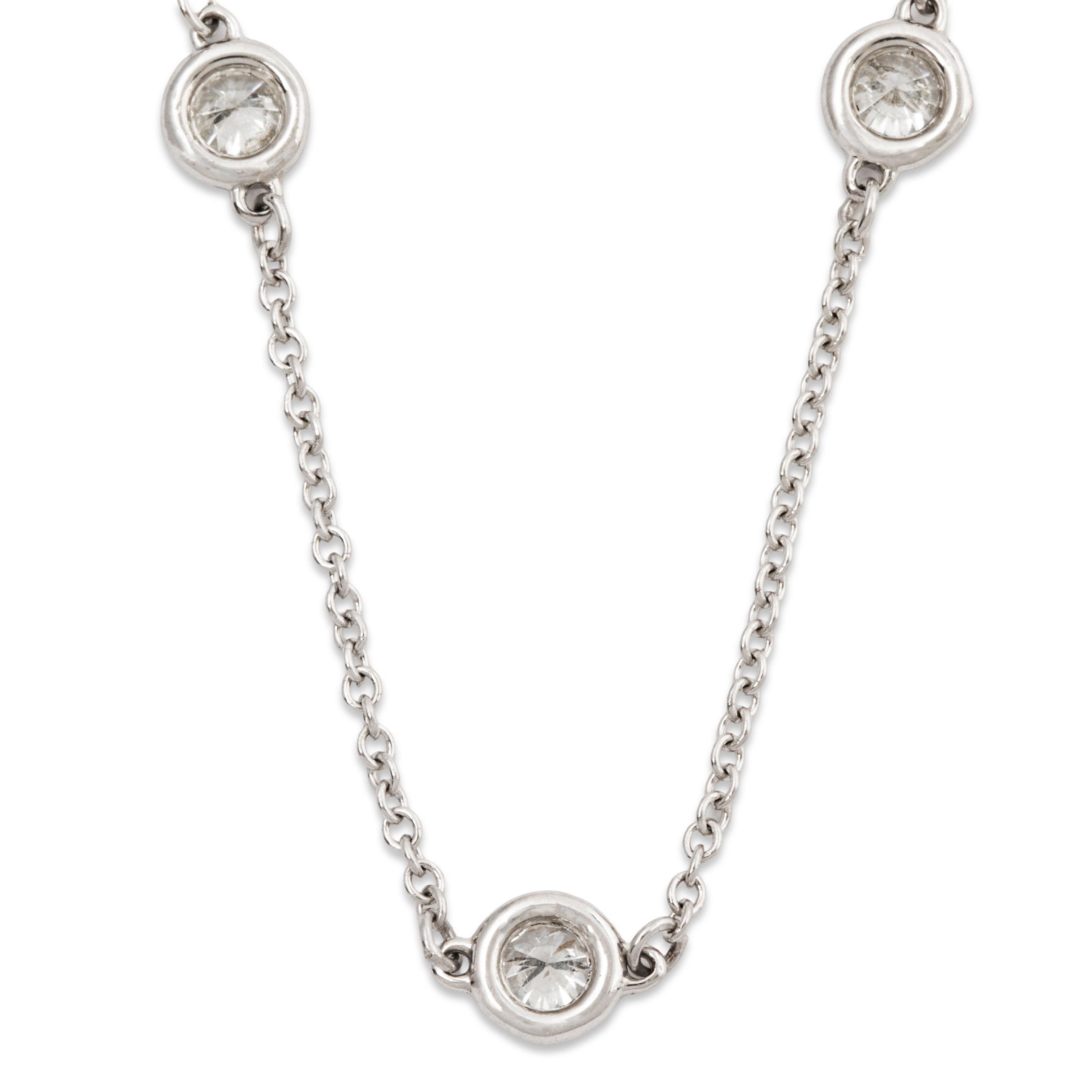 Vintage 14k White Gold .385cttw Diamond Station Adjustable Necklace 17、mySite、hinf8tx79