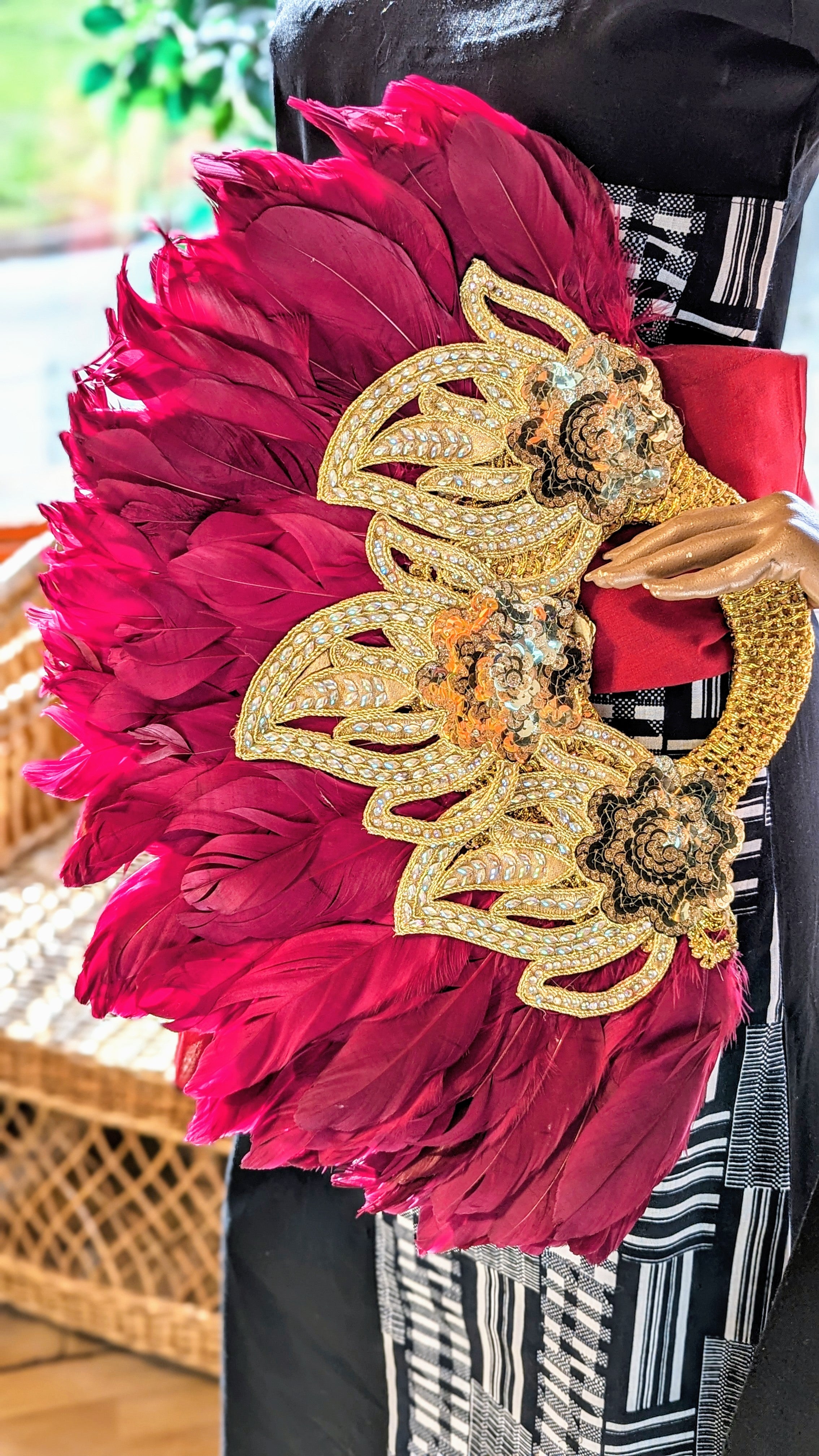 Dupsie's Aduke Splendor Burgundy Nigerian African Wedding Feather Fan DPFFBG31、mySite、solidvoid