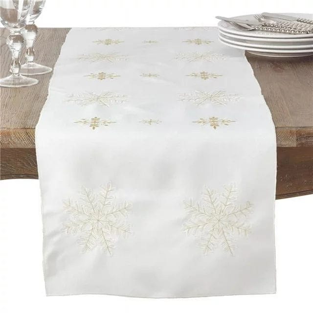 Saro Lifestyle Neve Collection Embroidered Snowflake Christmas Holiday Table Runner 16 X 72、mySite、g9winljtr