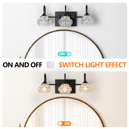 23" Retro 4-Light Bathroom Vanity Light Fixture - Black Finish with Crystal Glass Shades, Wall Mounted Lighting for Bathroom, Powder Room, and Vanity Mirror (No Bulbs)、、eastwooduniform