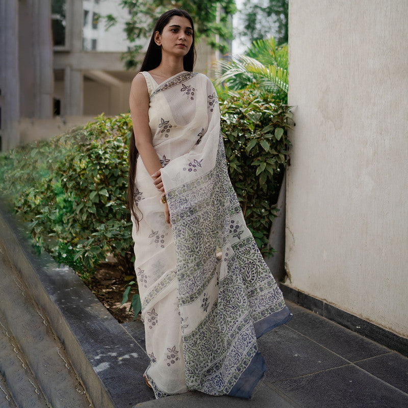 Kota Doria Sanganeri Print Saree | White、mySite、camillekostekn