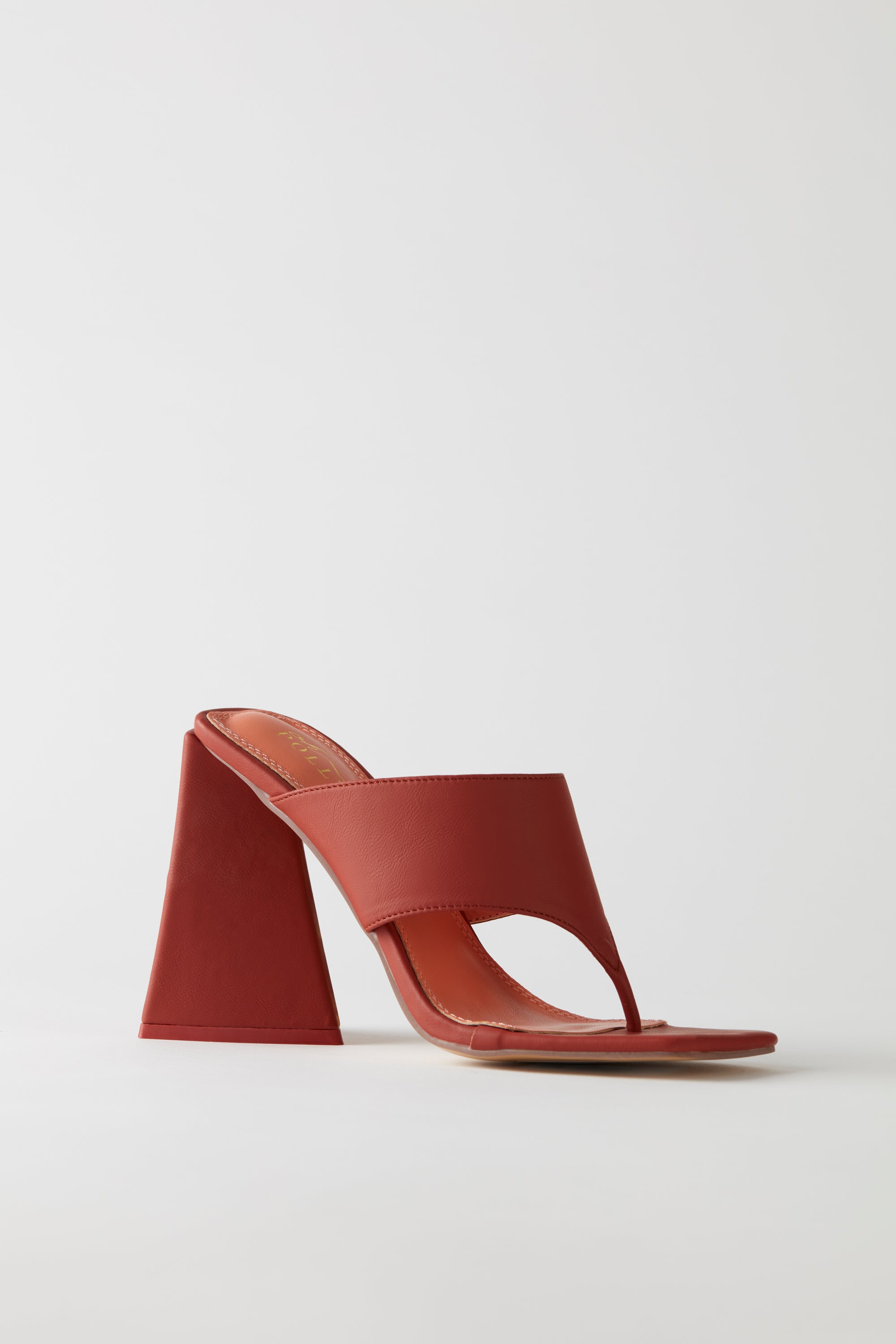 Toe Post Leatherette Mule Heels in Terracotta、mySite、solidvoid
