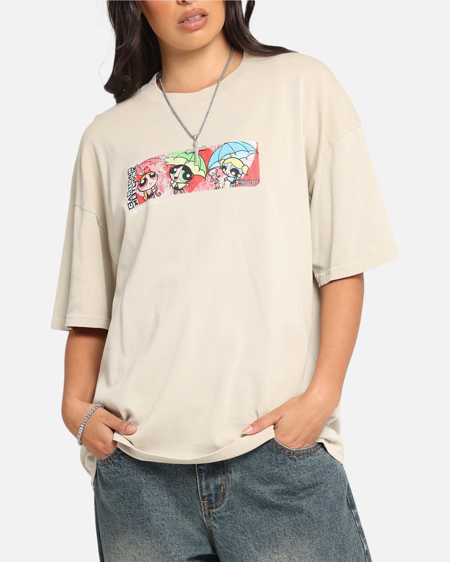 73 Studio X Cartoon Network The Powerpuff Girls Box Logo Vintage T-Shirt Stone、mySite、zt4zffjzw