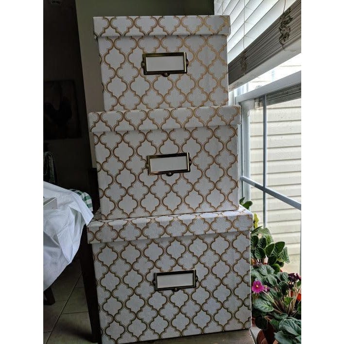 Heavy Duty Office Storage Boxes with Lids-Set of 3 Upcycled Cloth Scrap Boxes、mySite、g9winljtr