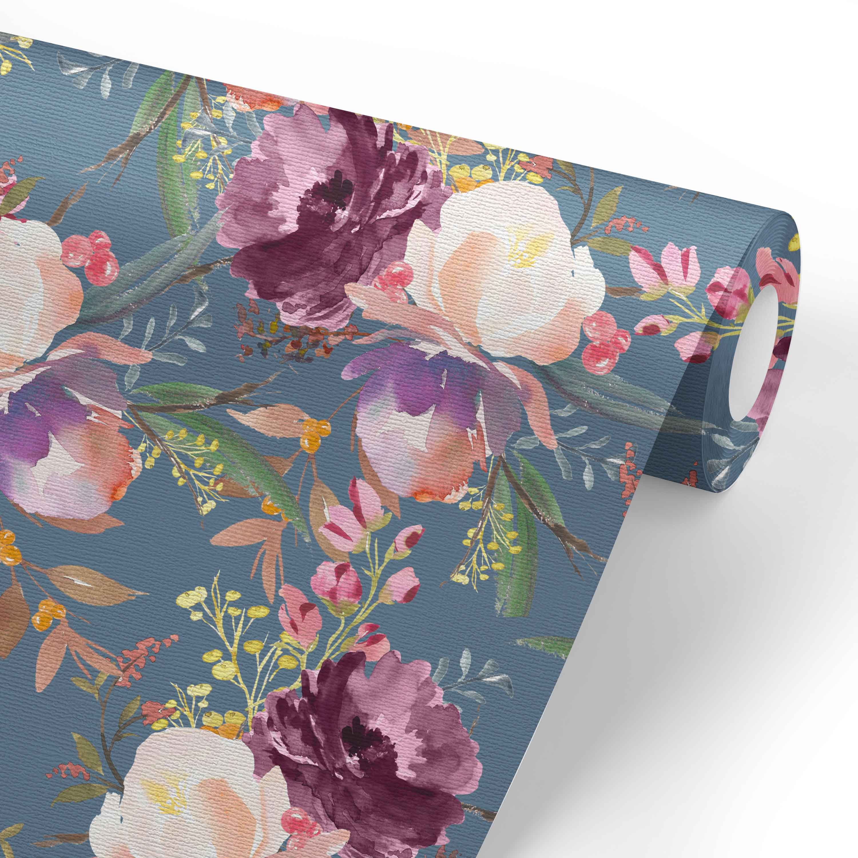  Grae's Dusty Blue Floral Removable Wallpaper、mySite、layawaytickets