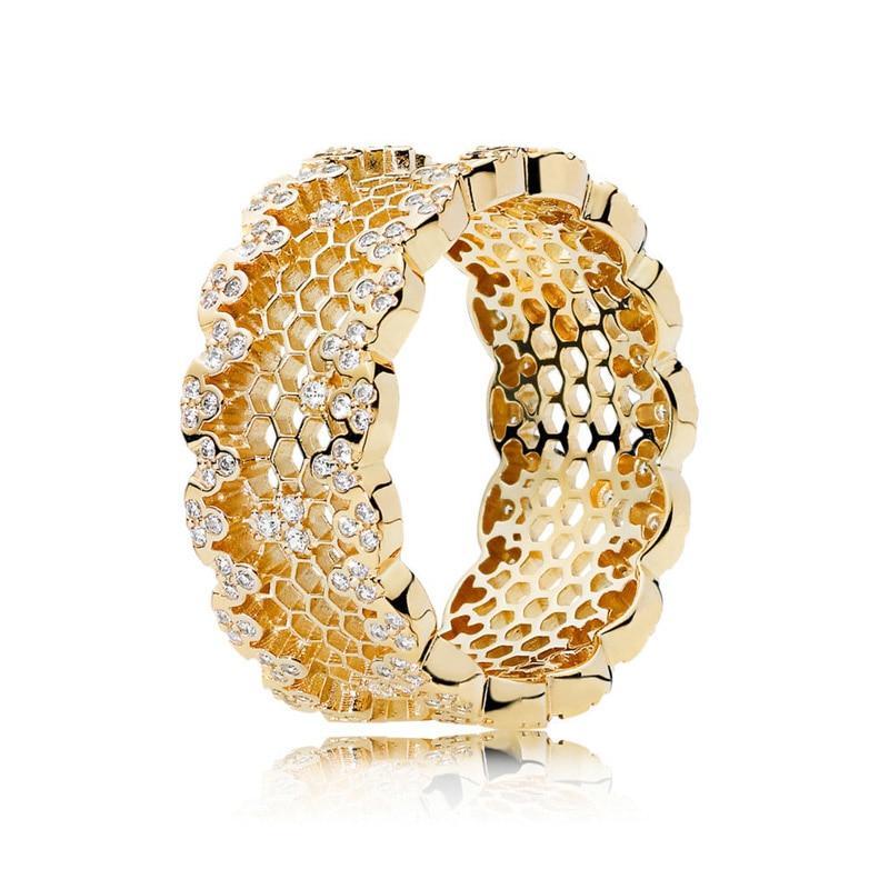 Honey Bee Honeycomb Ring in 925 Sterling Silver with 18K Gold Plating、mySite、g9winljtr