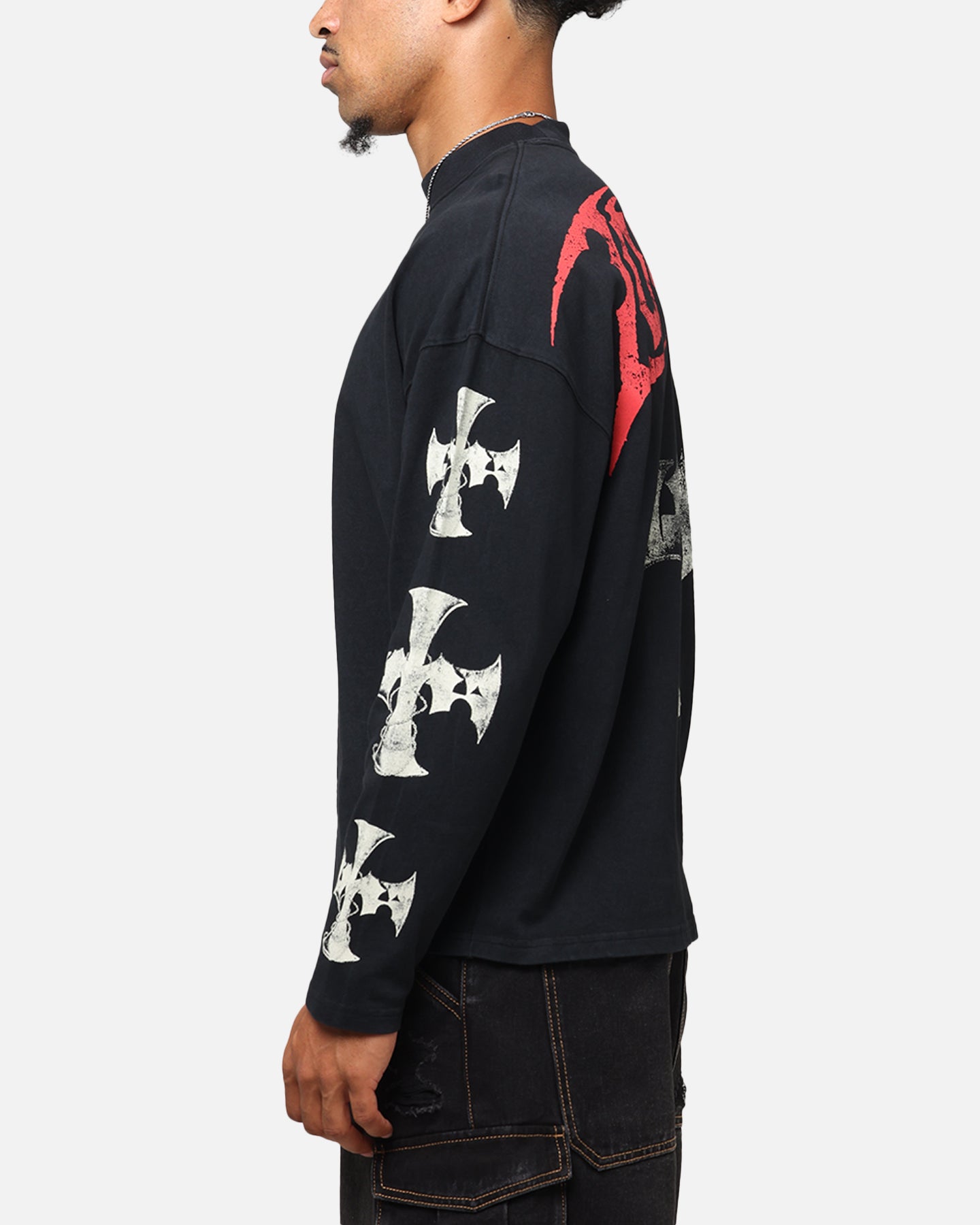 Loiter Cross Long Sleeve T-Shirt Black Acidwash、mySite、zt4zffjzw