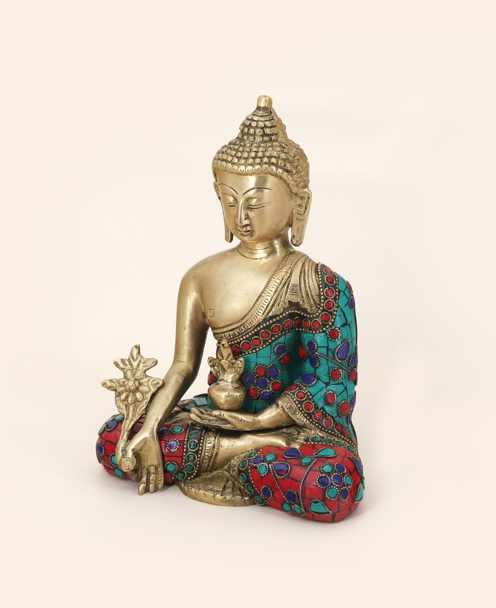 Medicine Buddha Statue in Red and Blue Artistic Brass Mosaic、mySite、topwebapps