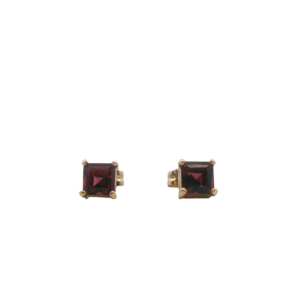  Estate 14K Yellow Gold Rhodolite Garnet Stud Earrings