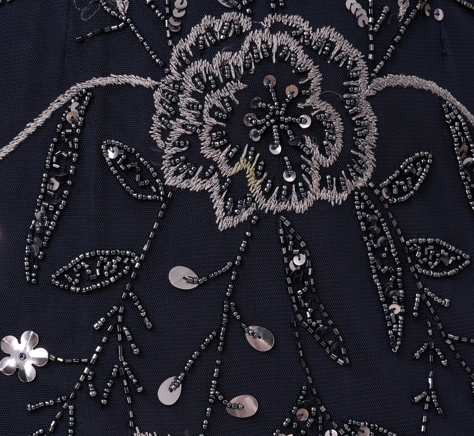 Split Sleeve Floral Beaded Gown In Navy Gunmetal、mySite、solidvoid