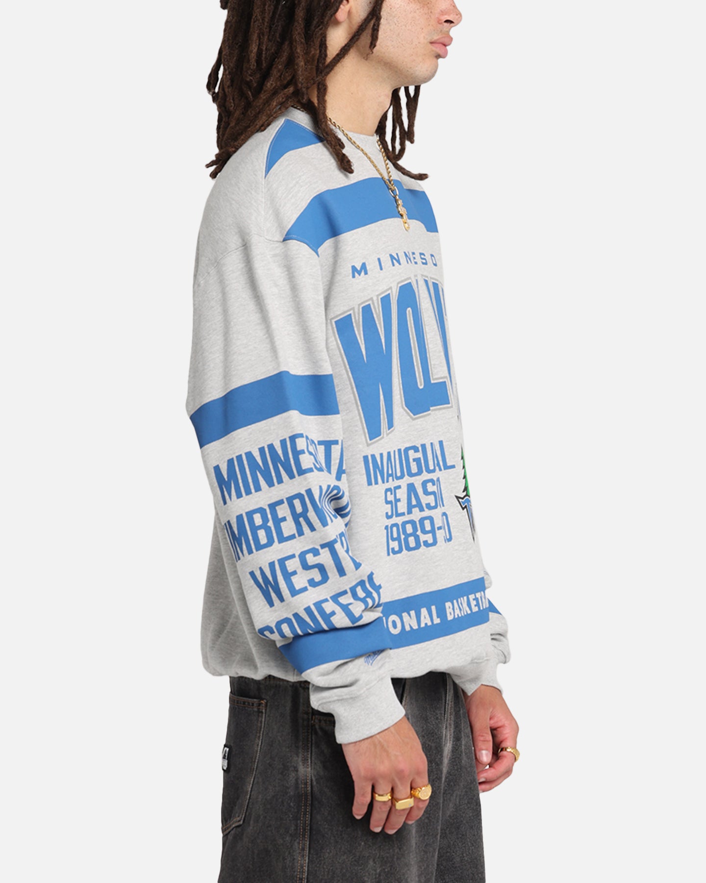 Mitchell & Ness Minnesota Timberwolves Letterform Crewneck Grey Marle/Official Team Color、mySite、zt4zffjzw