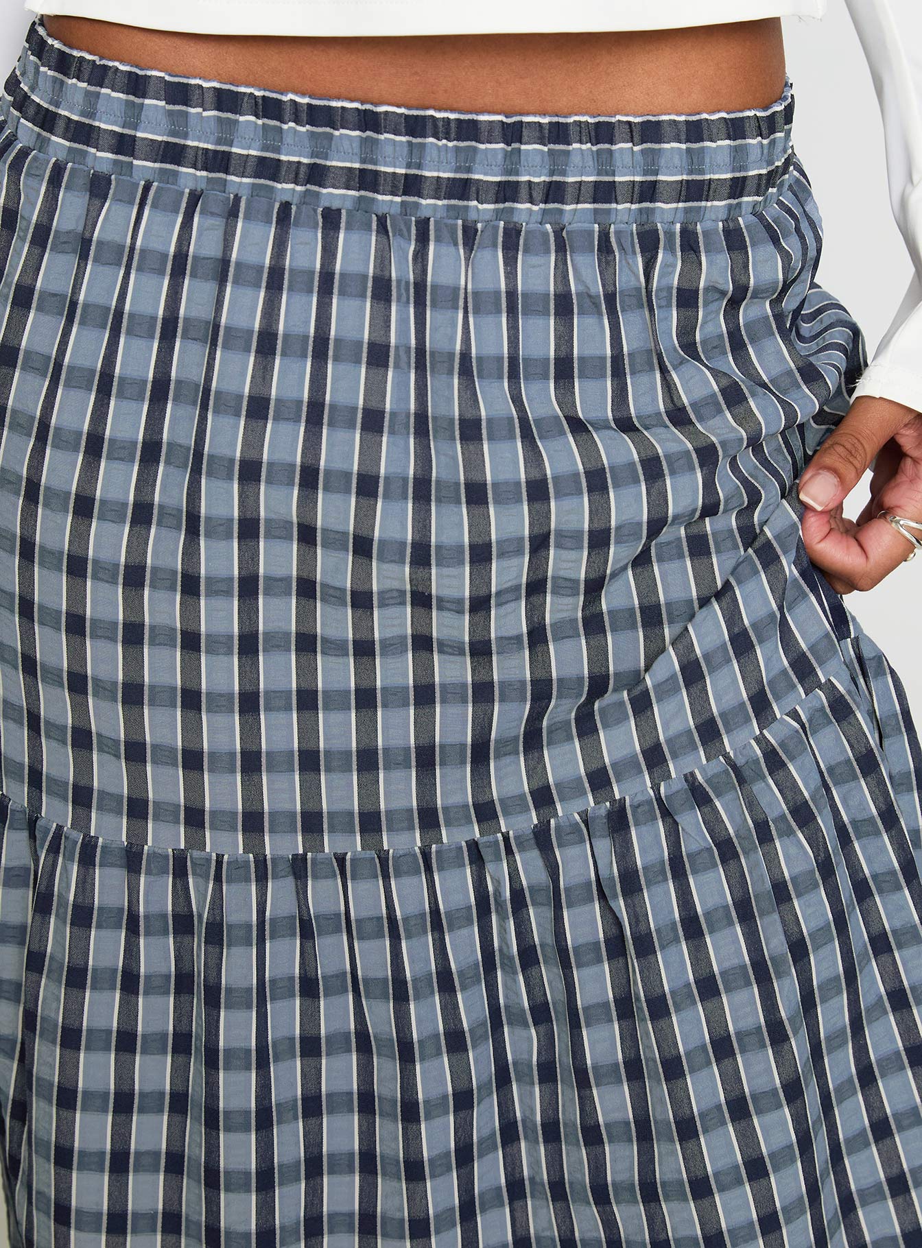 Rockwell Tiered Midi Skirt Navy Check、mySite、solidvoid