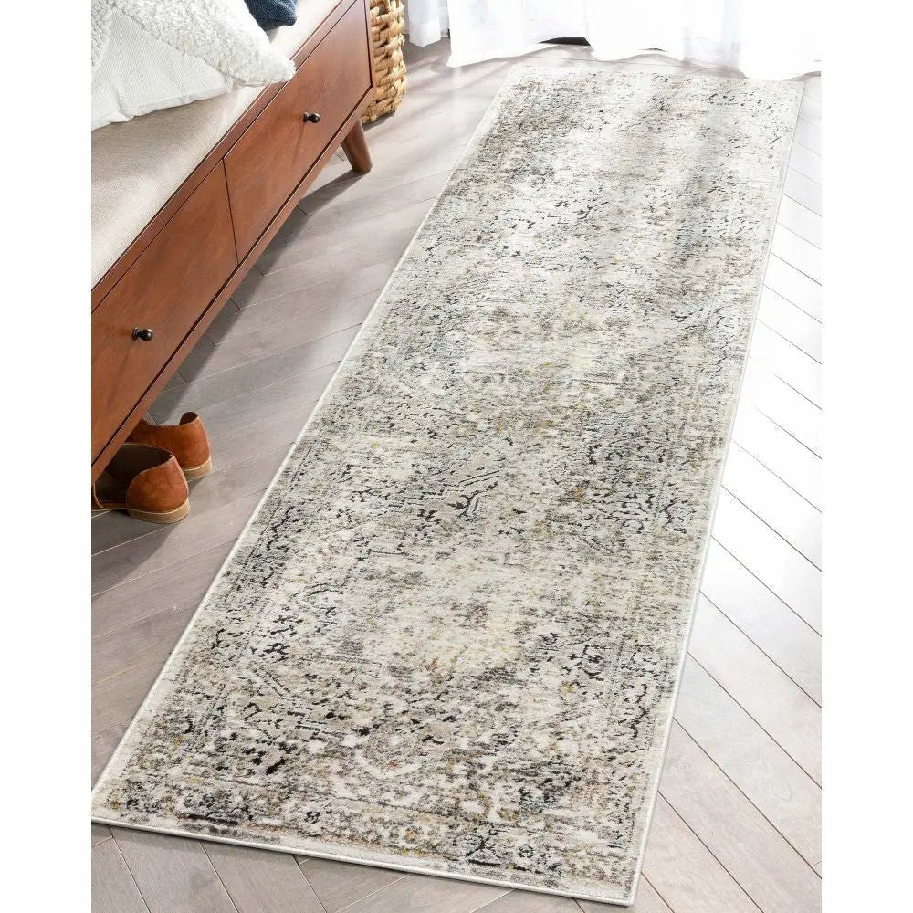 Heriz Medallion Modern Vintage Grey Ivory High-Low Rug、mySite、gigharbornorthrealestate