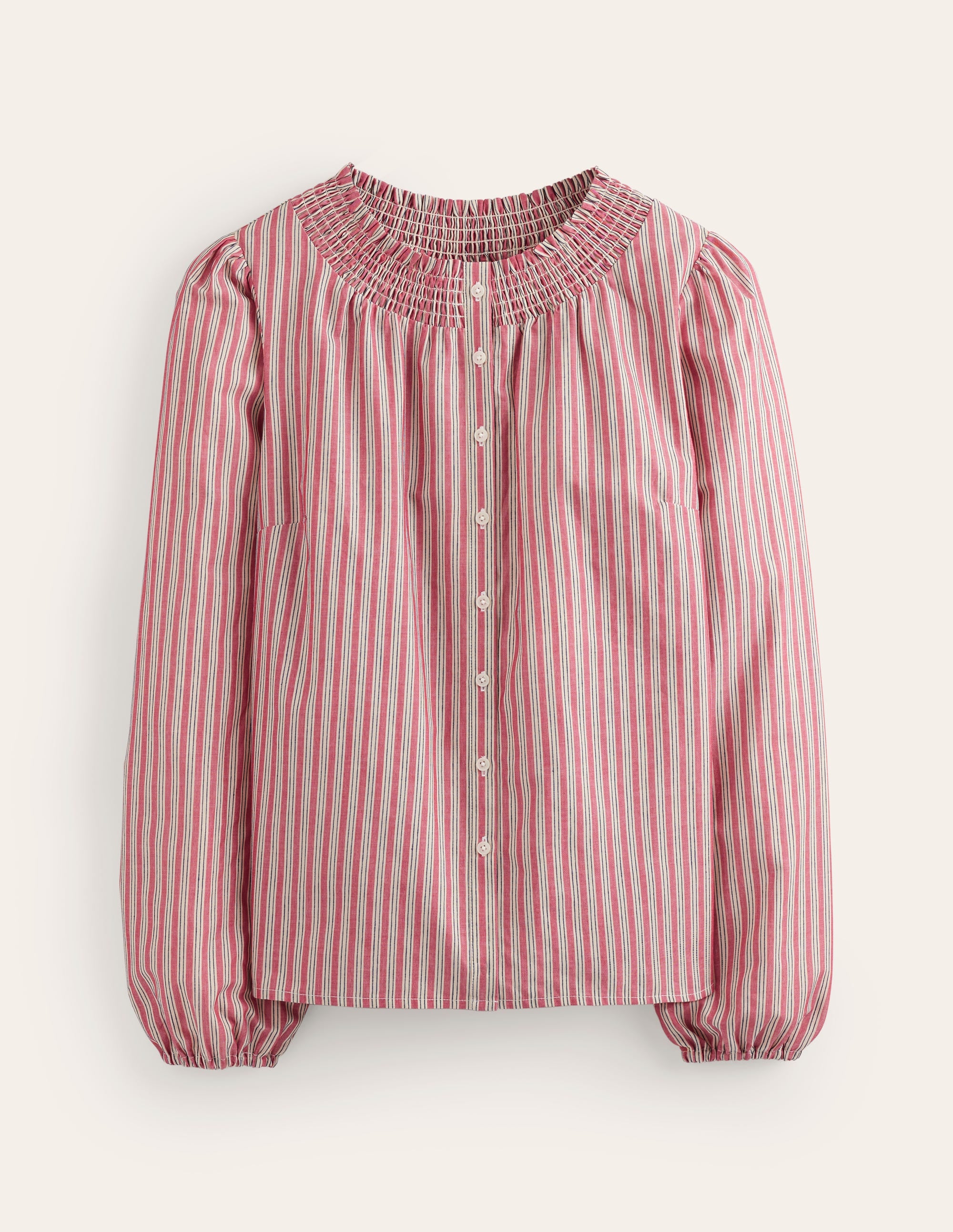  Mae Cotton Smocked Blouse-Red Stripe、mySite、ashleygrahame
